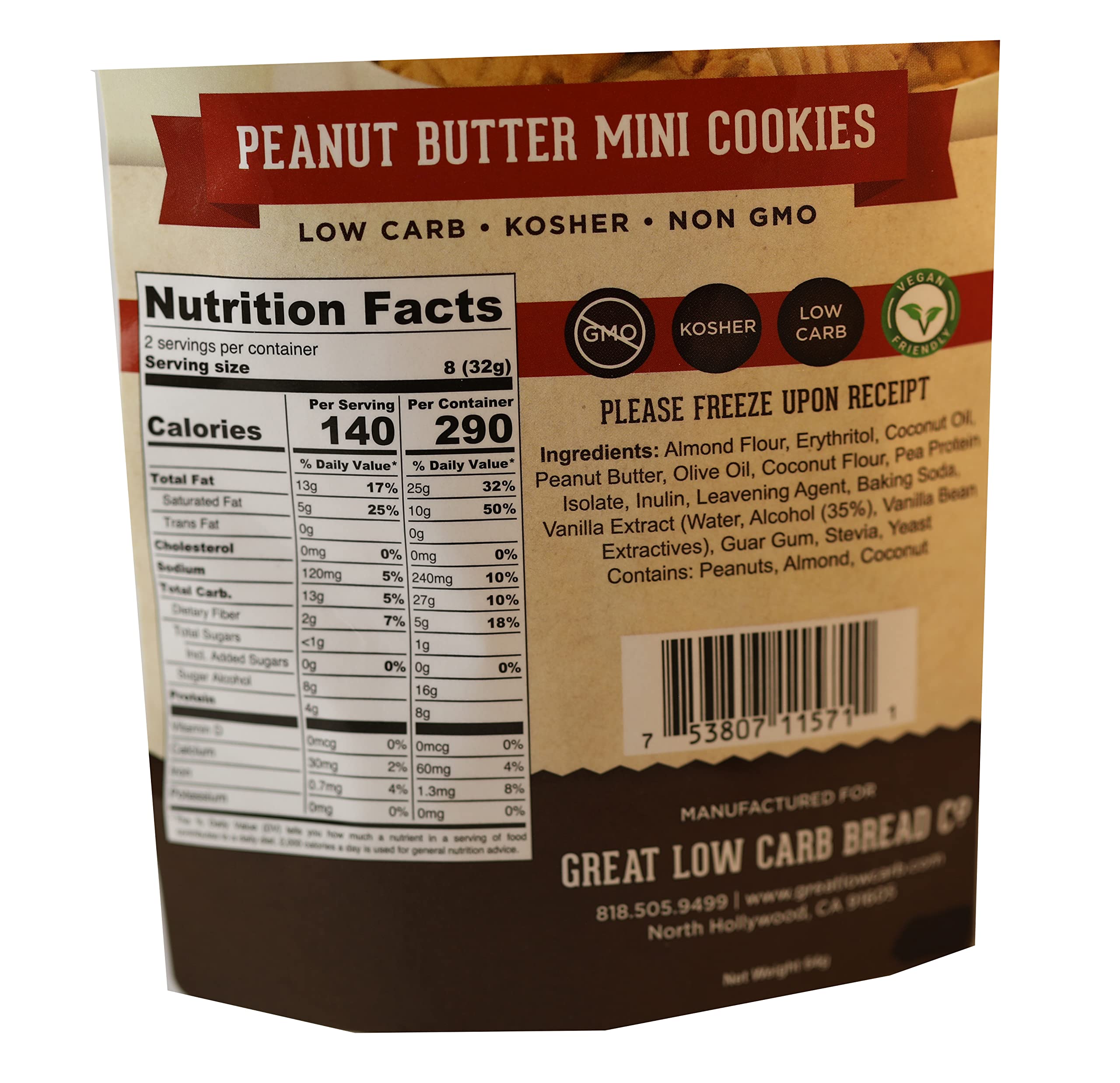 Great Low Carb Peanut Butter Mini Cookies 64g | Keto-Friendly Snacks | Non-GMO, Sugar-Free & Healthy | Fresh Baked | Perfect for On-the-Go, Office Snacks & Keto Diet