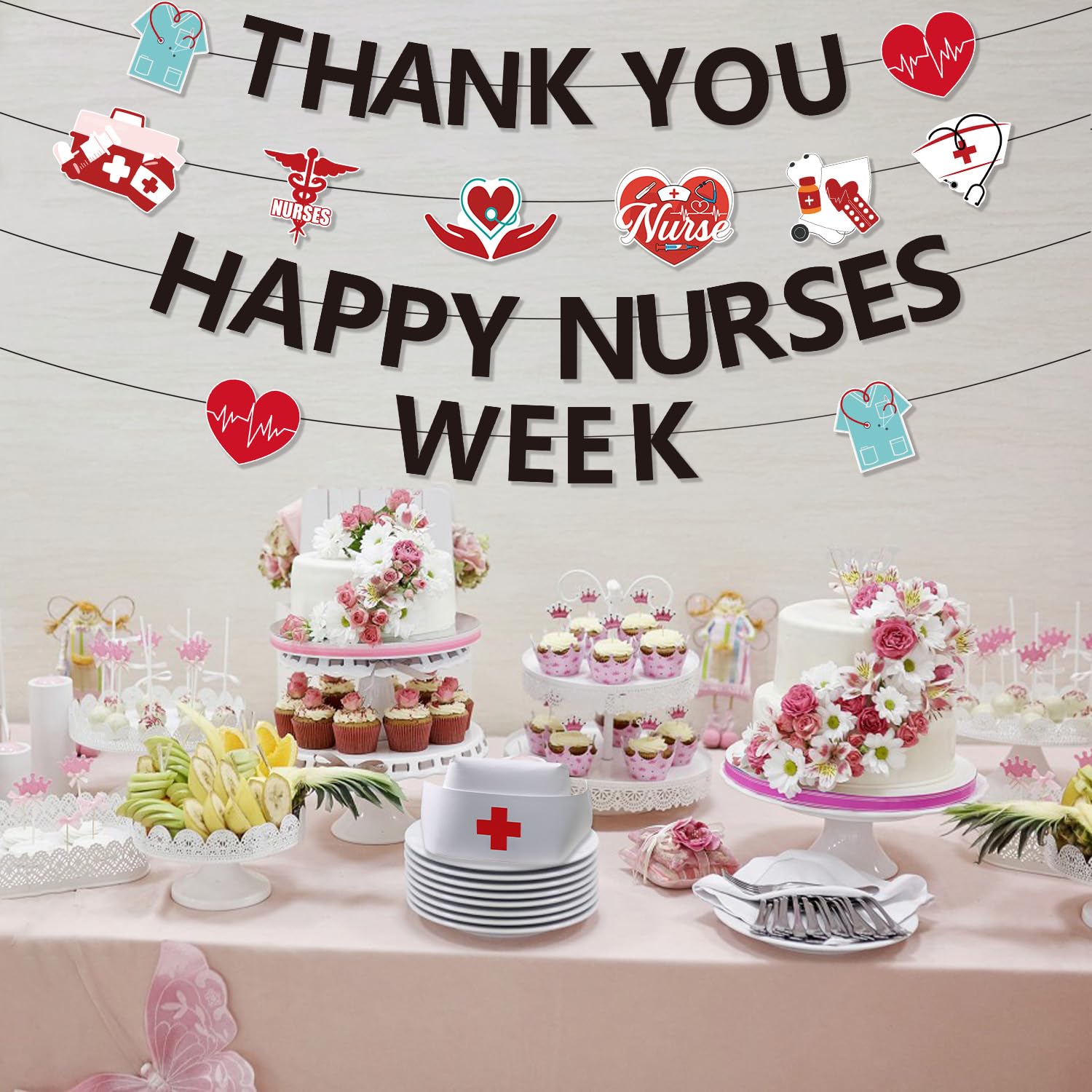 Nurses Week Banner Decorations - Happy Nurses Week & Thank You Banner for National Nurses Day - Perfect for Hospital Celebrations, Nurse Appreciation Parties & Healthcare Worker Events