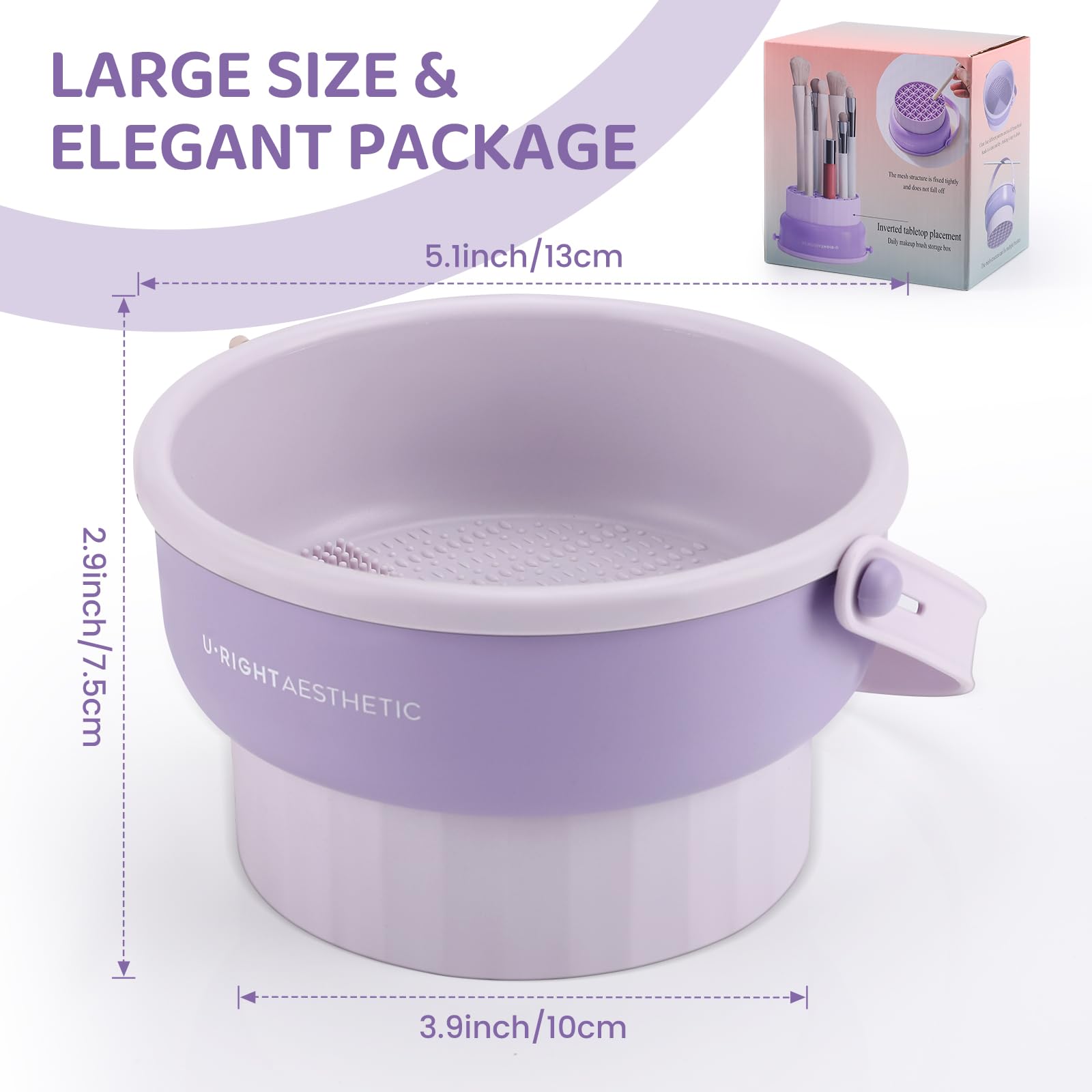 2 Pack Silicone Makeup Brush Cleaner Mat - 3-in-1 Cleaning Bowl & Sponge Scrubber Tool for Makeup Brushes, Storage & Upside Down Drying (Purple) - Perfect for Professional Makeup Artists & Home Beauty Routines