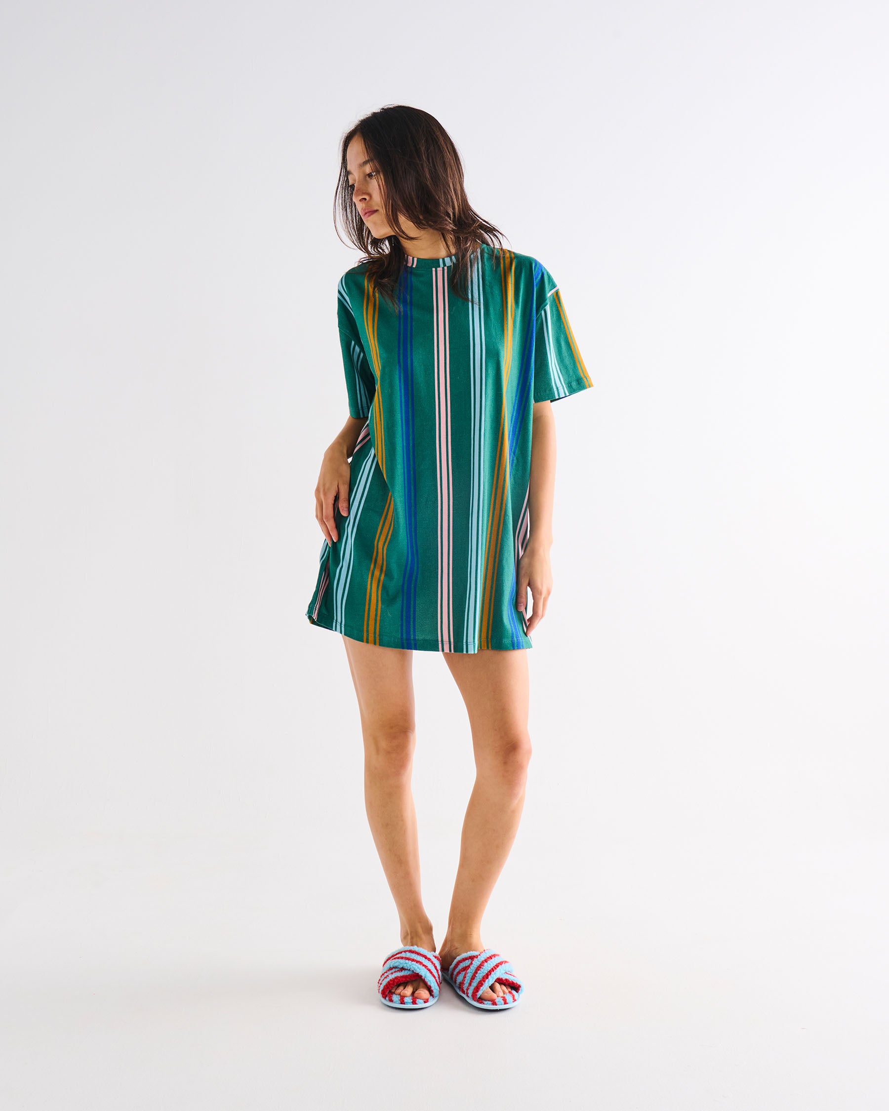 Eden Stripe Organic Cotton Oversized T-Shirt Nightgown for Women - Soft Sleepwear & Lounge Dress for Comfortable Nights