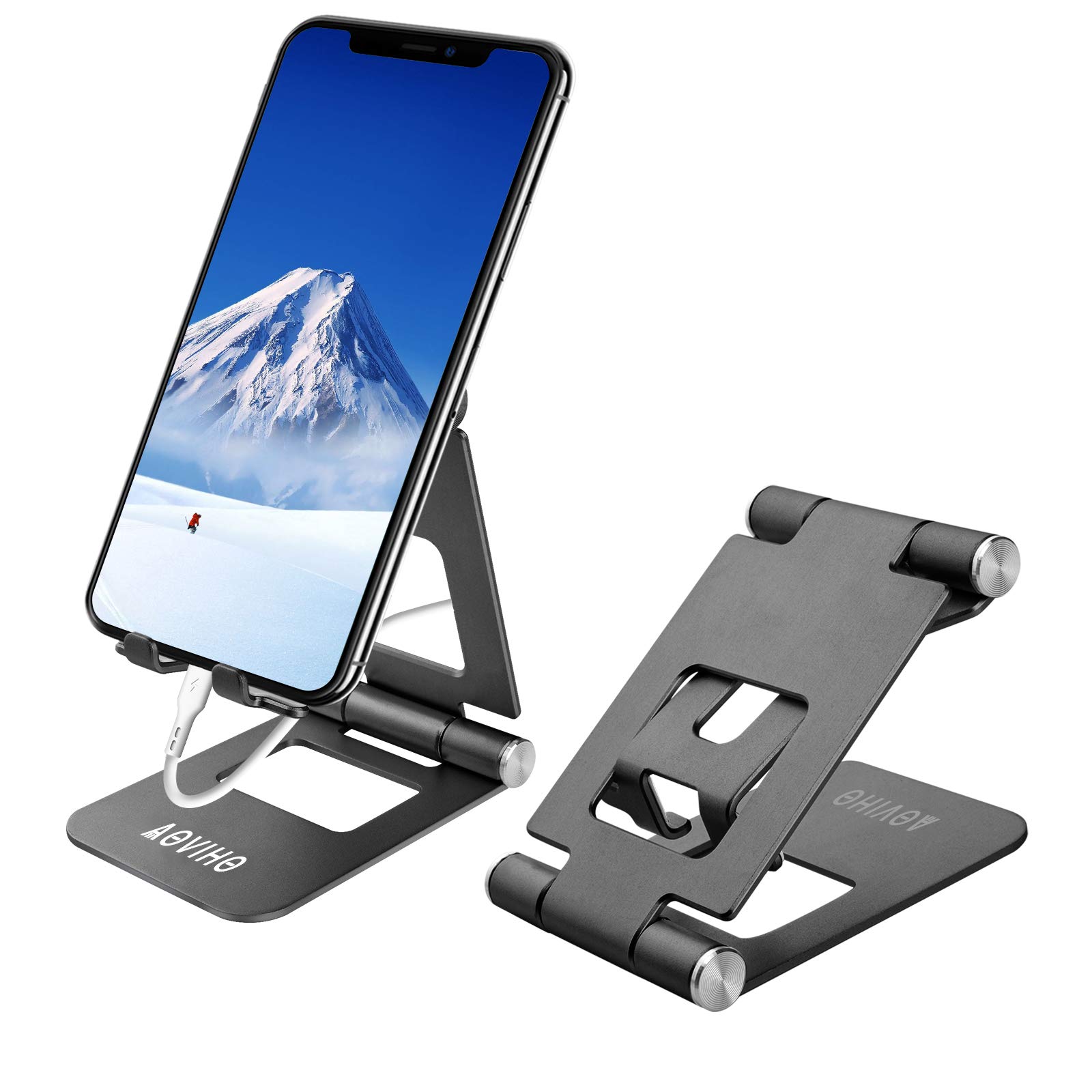 Aoviho Adjustable Phone Stand - Portable Aluminum Holder for iPhone 12/11/X/8/7 - Home & Office Use