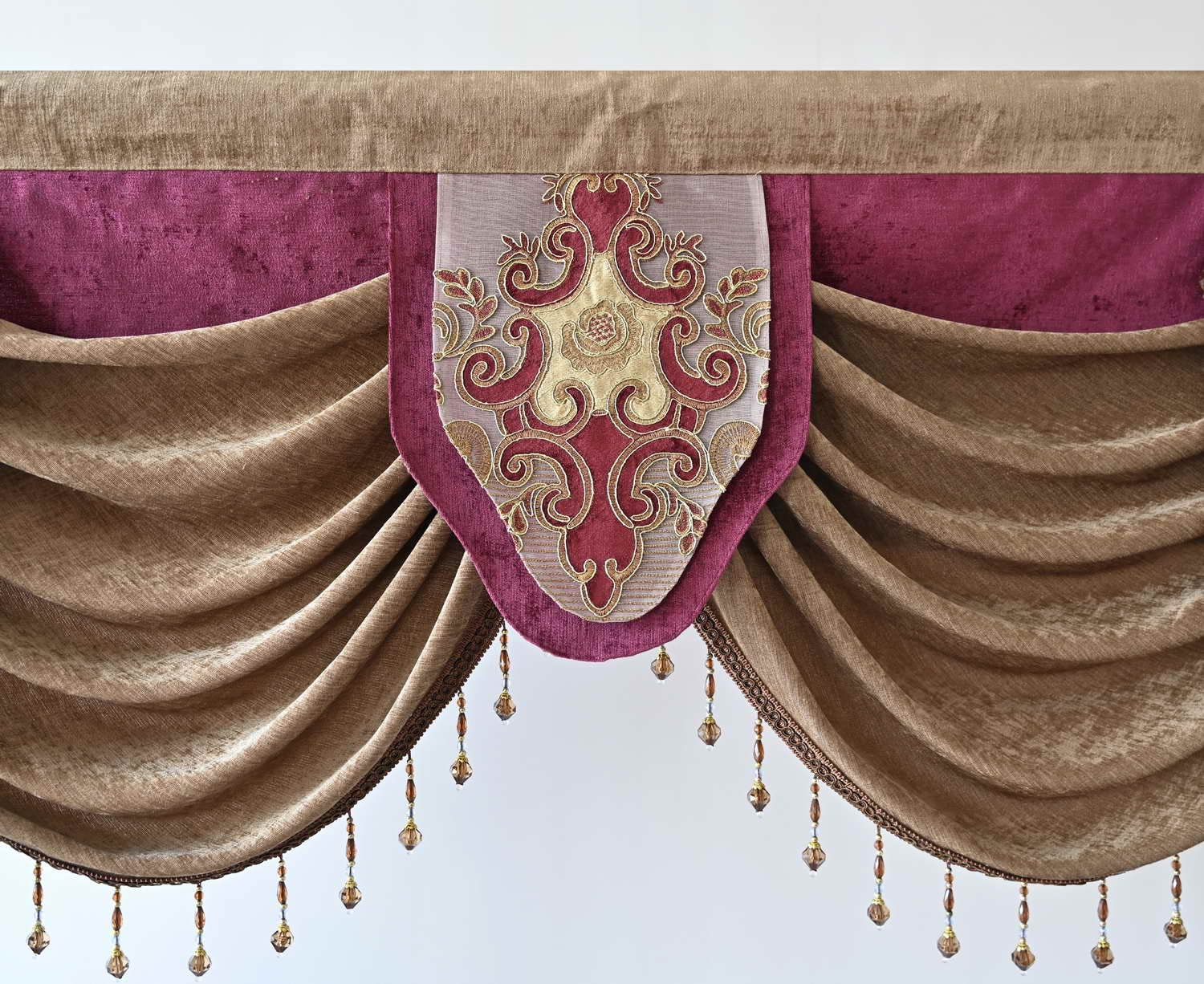 European Waterfall Valances with Beads - Chenille Curtain Valance for Living Room, 1 Panel, Elegant Window Swag for Home Decor