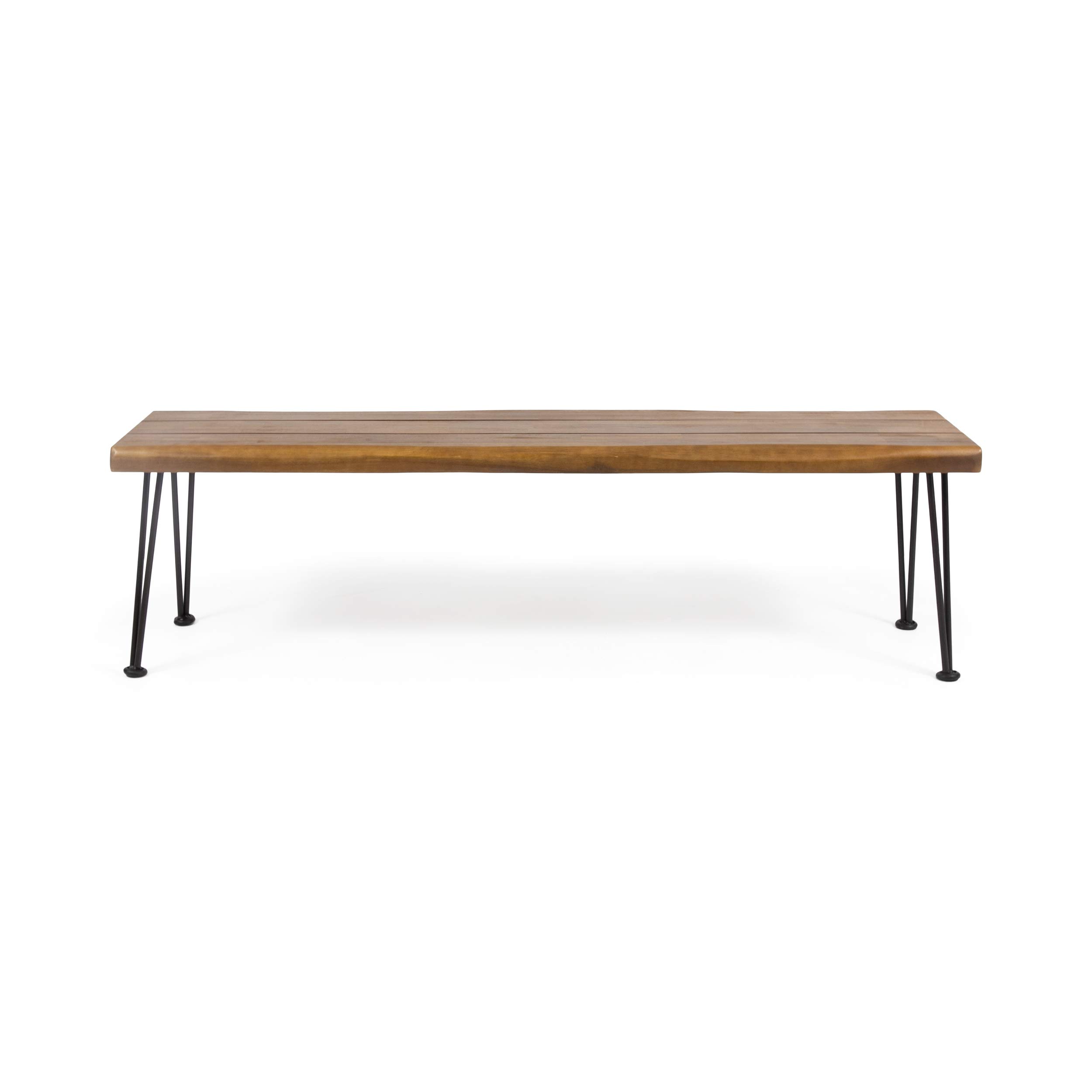 Christopher Knight Home Gladys Outdoor Modern Industrial Acacia Wood Bench with Hairpin Legs - Teak Finish & Rustic Metal Frame - Perfect for Patio, Garden, and Backyard Seating