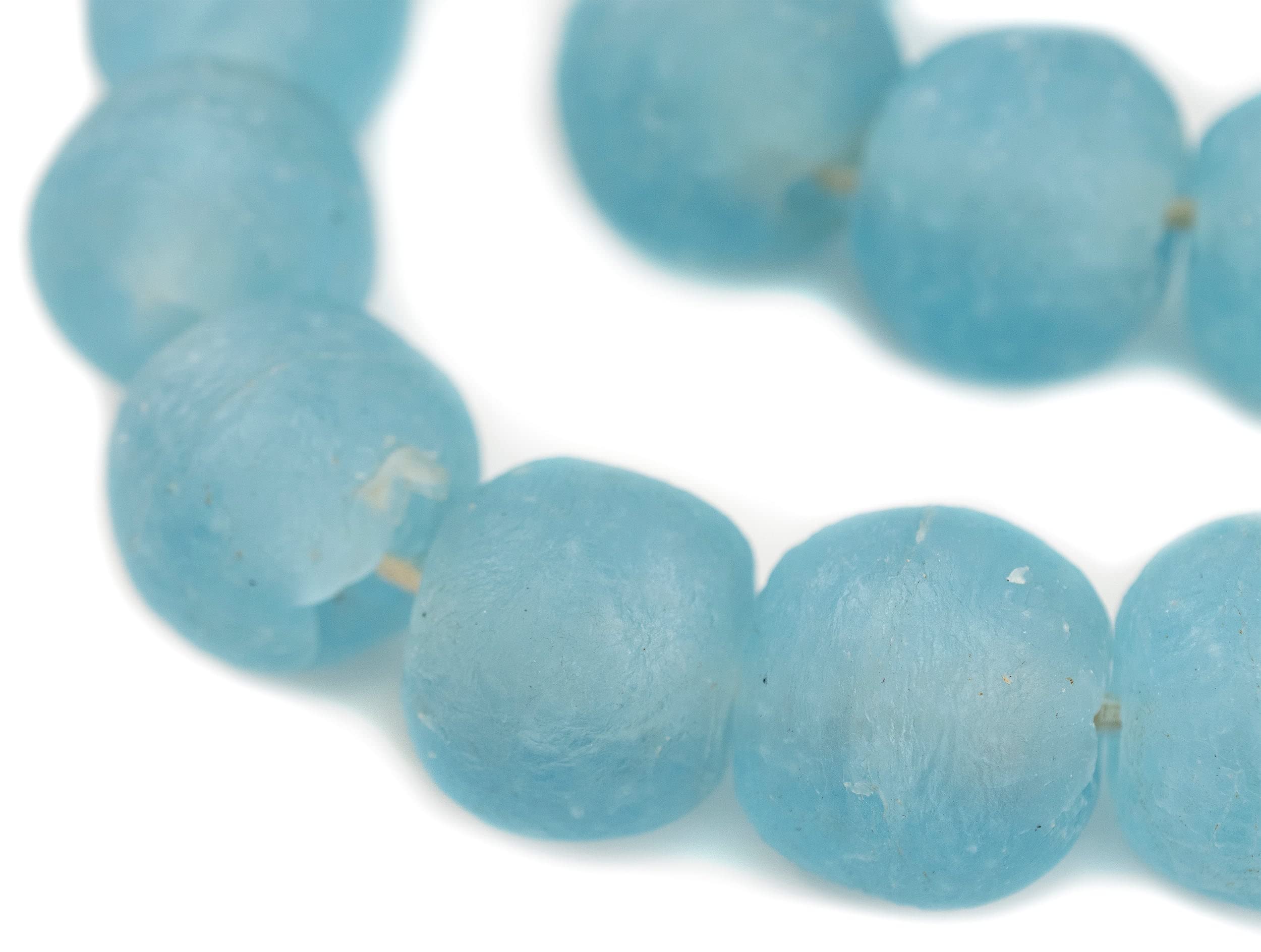 Super Jumbo Recycled Glass Beads 32-35mm - Extra Large African Sea Glass Beads for Beaded Wall Hangings & DIY Crafts - The Bead Chest (Baby Blue) - Perfect for Home Decor, Boho Wall Art, and Jewelry Making