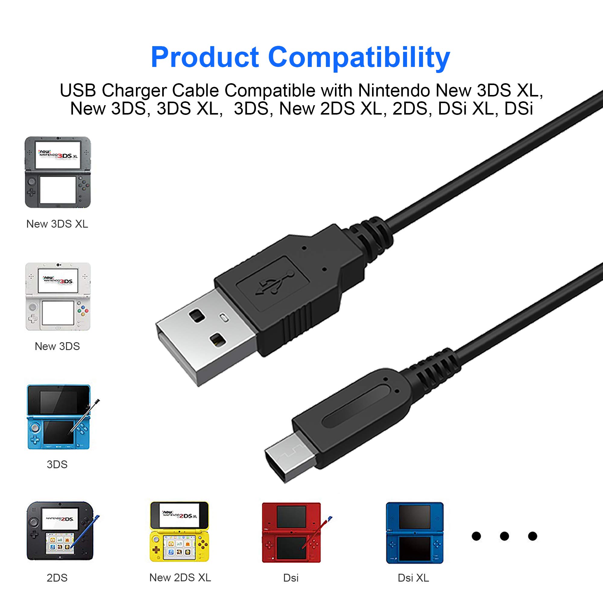 Original Nintendo DSi USB Charger Cable Kit - Fast Charging Power Cord with 3 Stylus Pens for DSi XL/LL - Perfect for Gaming On-The-Go & Travel Accessories