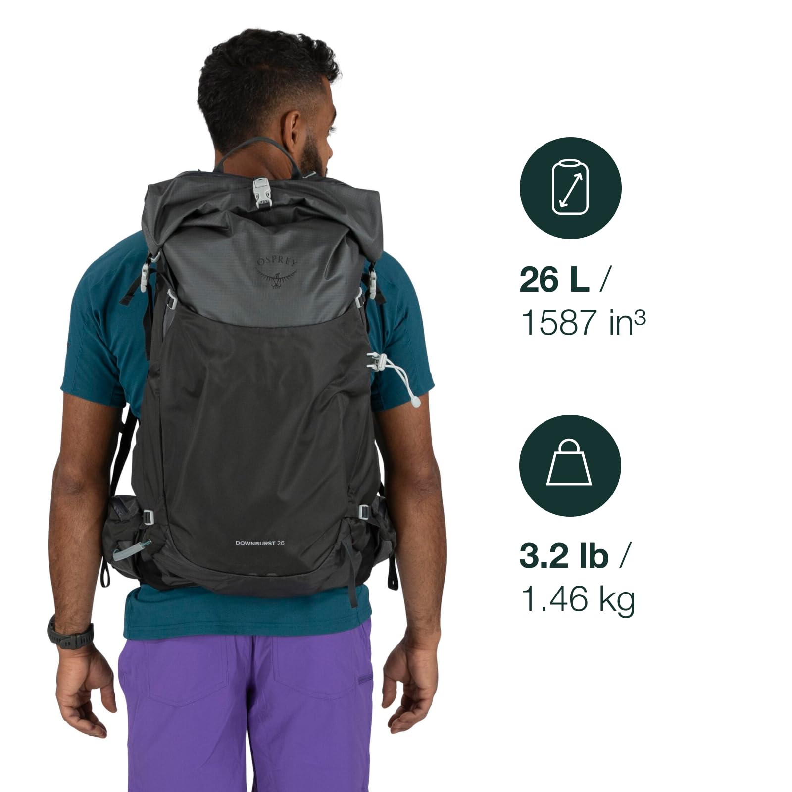 Osprey Downburst 26L Men's Hiking Backpack - Lightweight Water-Resistant Daypack for Outdoor Adventures, Travel & Commuting - Dark Charcoal