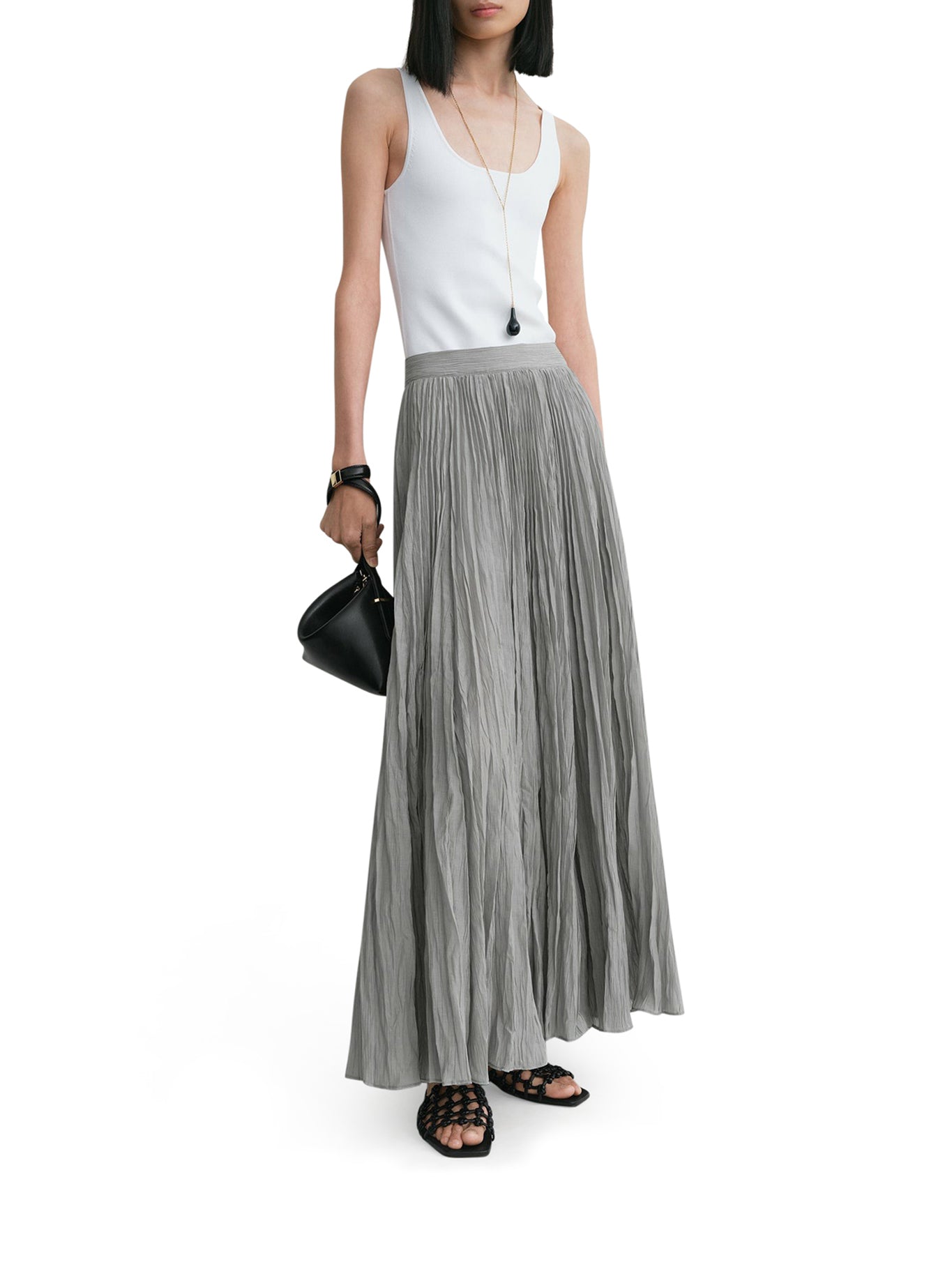 Crinkled Plissé Skirt for Women - Stylish High Waist A-Line Midi Skirt with Elastic Waistband | Perfect for Casual Wear, Office Outfits & Summer Dresses