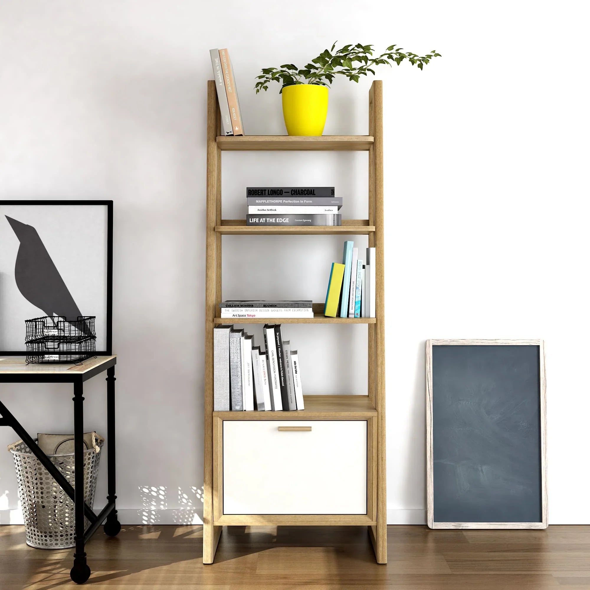 Anderson Teak Kathy Ladder Shelf Bookcase - Solid Wood Storage Organizer for Living Room, Bedroom & Office | Modern Display Shelf for Books, Plants & Decor (Model LSK 026)