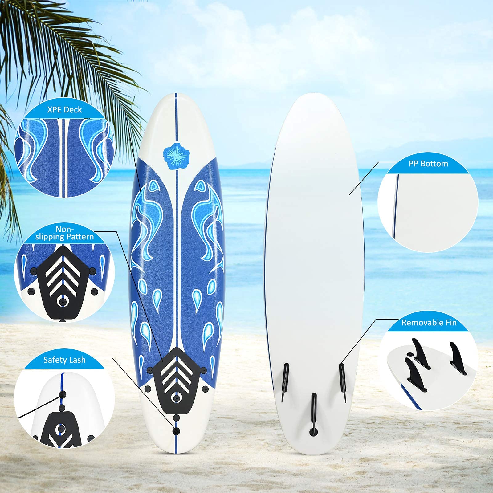 **RIVALLYCOOL 6FT Inflatable Surfboard - Lightweight Longboard with Removable Fins & Safety Leash, Non-Slip Paddle Board for Beginners to Advanced Surfers (White) - Perfect for Beach, Wave Riding & Water Sports**