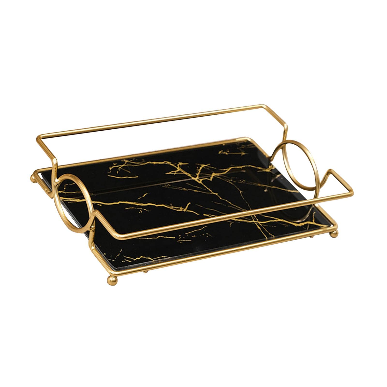 Milageto Marble Print Bathroom Vanity Tray - Jewelry Dish, Perfume & Skincare Organizer, Soap Towel Holder for Bedroom Dresser, Kitchen Sink - Elegant Serving Tray for Home Decor & Gift Giving (Black)