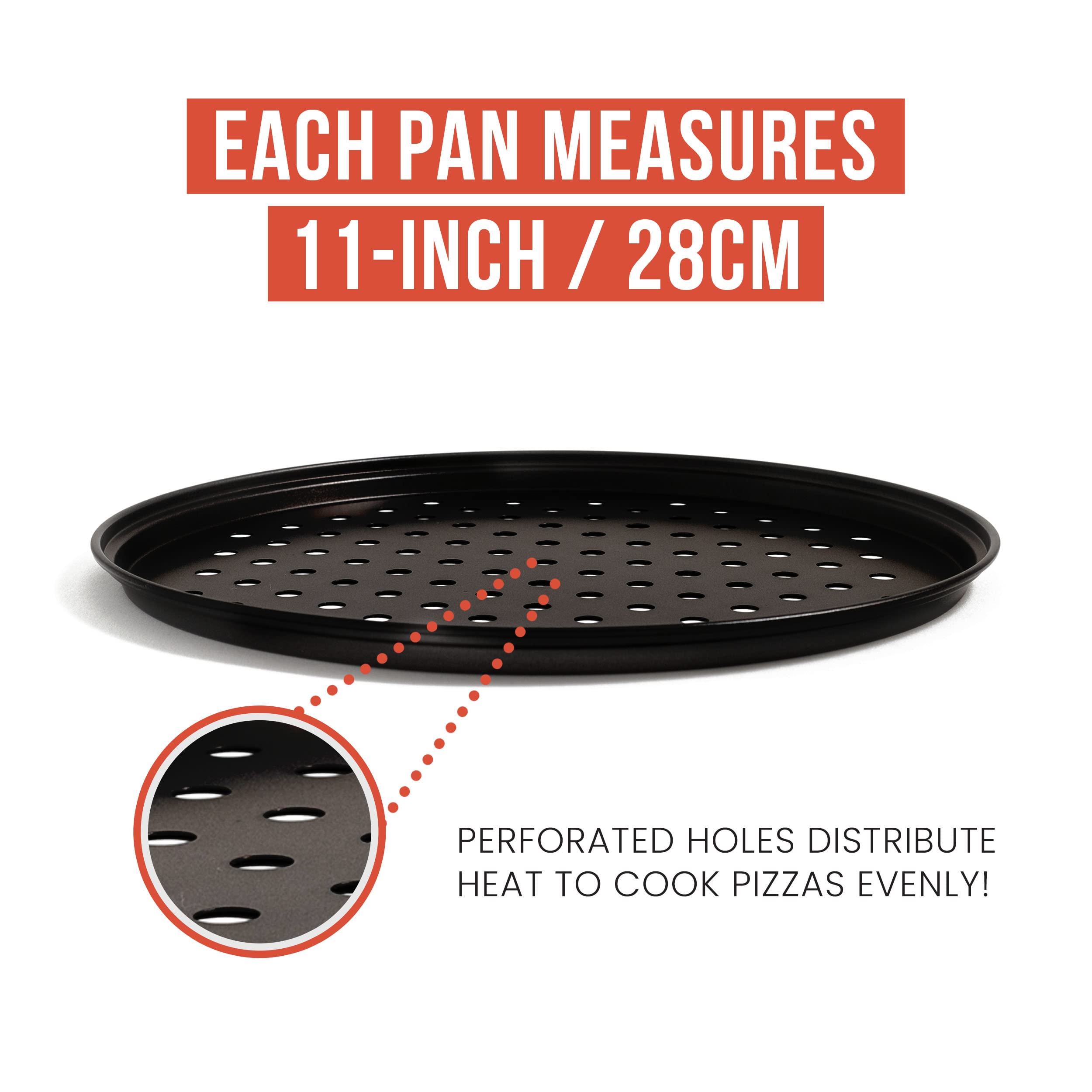 Chef Pomodoro 3-Piece Pizza Baking Set - 11-Inch Non-Stick Perforated Pizza Pans & Rack for Oven, Grill & BBQ | Perfect for Home Baking, Restaurant Use & Outdoor Cooking