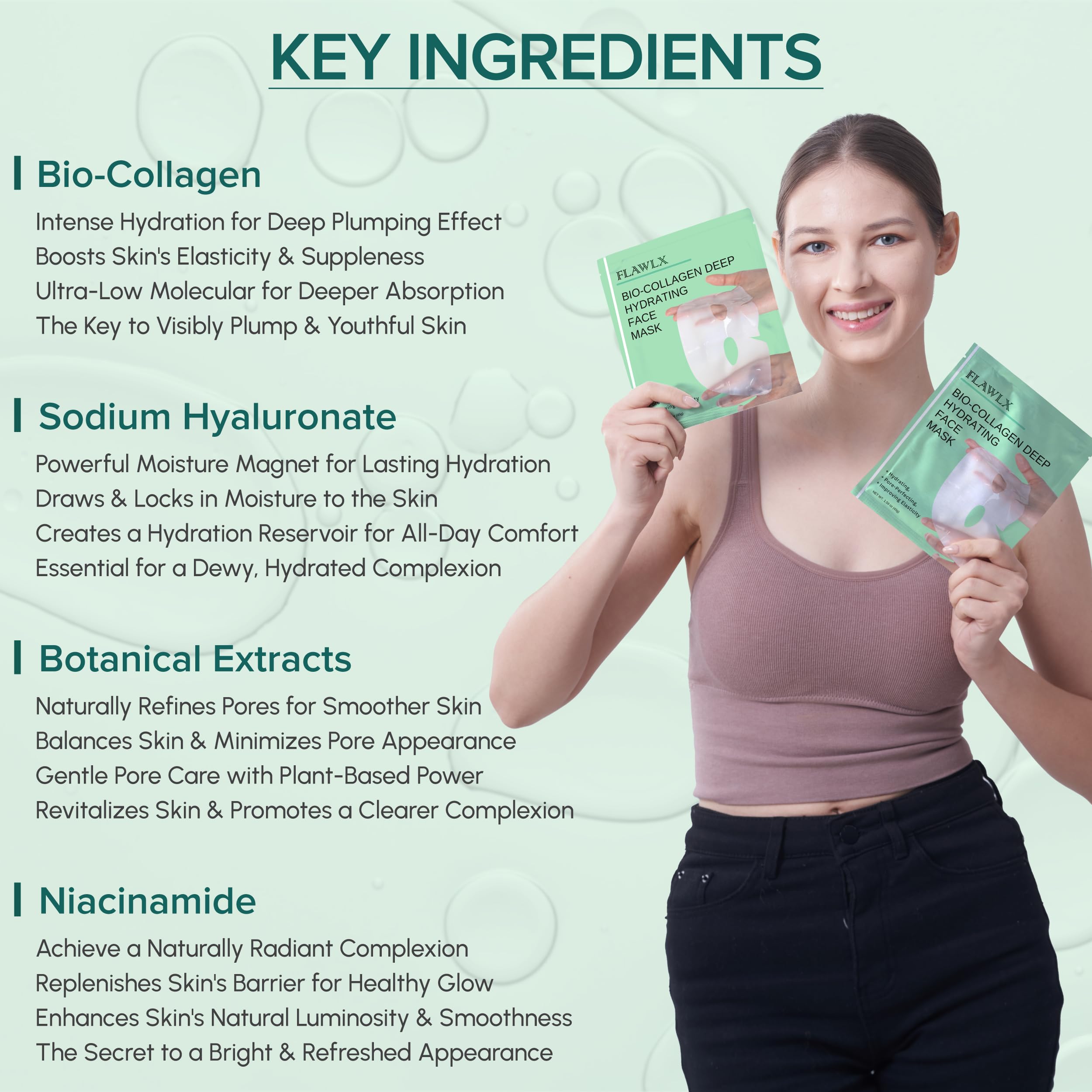Bio-Collagen Deep Hydrating Face Mask | Pore Minimizing & Elasticity Boosting Hydrogel Mask | Natural Ingredients | Overnight Skin Care Treatment 45g (5-Pack) | Perfect for Nighttime Routine & Travel Skincare