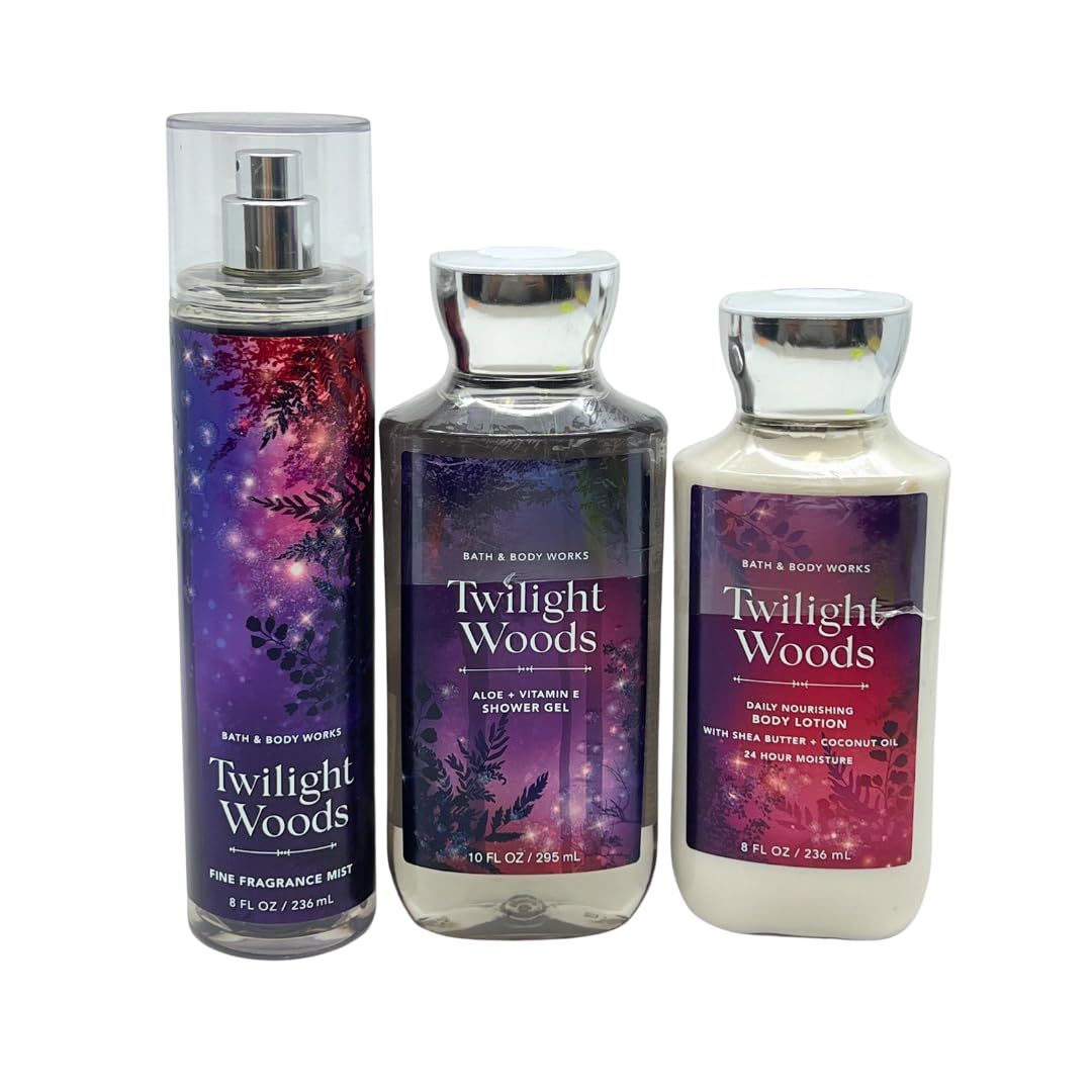 Bath and Body Works Twilight Woods Gift Set - 10 oz Shower Gel, Body Lotion & Fragrance Mist - Luxurious Vanilla & Sandalwood Scent for Women - Perfect for Gifts, Self-Care & Relaxing Bath Time