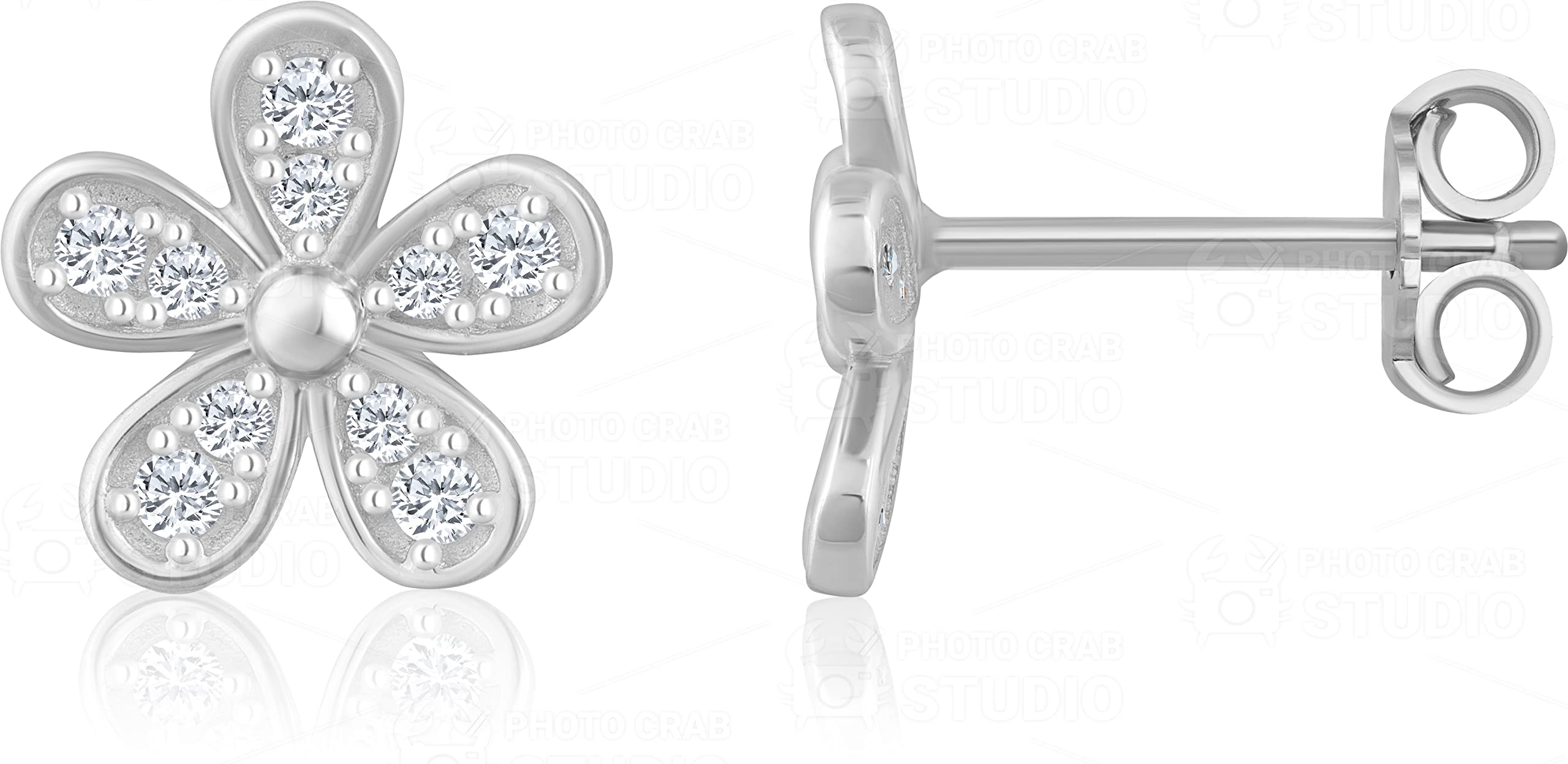 14K White Gold Rose Flower Stud Earrings for Women - Cubic Zirconia Push Back Earrings, Spring Jewelry Gifts for Her - Perfect for Weddings, Parties & Everyday Wear
