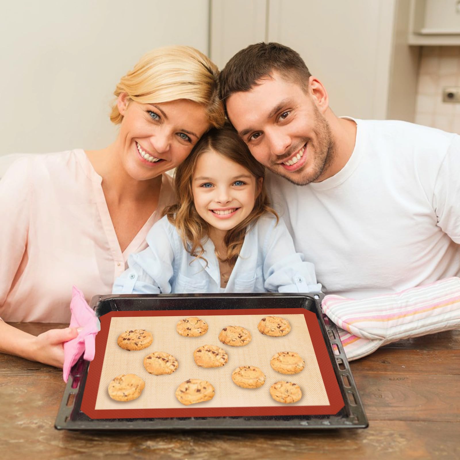 Non-Stick Silicone Baking Mats 3-Pack - Reusable Cookie Sheet for Oven, Macarons & Bread - Easy Clean & Durable Baking Accessories for Home Bakers & Professional Kitchens