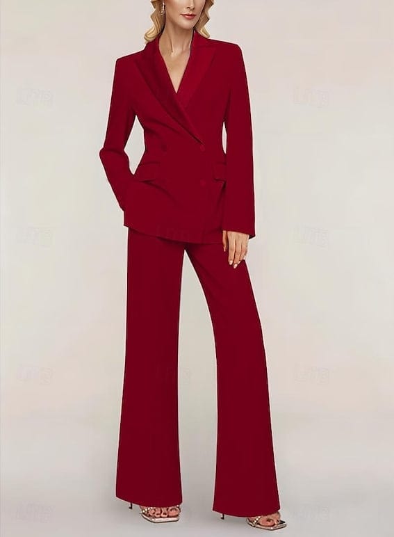 Elegant 2-Piece Double Breasted Peak Lapel Slim Fit Women's Suit for Business, Office & Formal Events