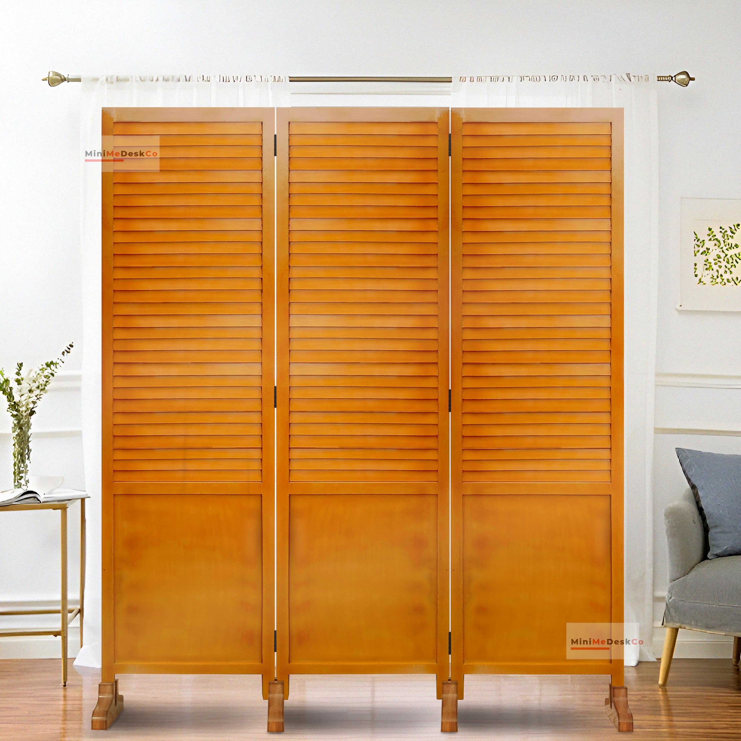 MiniMeDeskCo 3-Panel Wood Room Divider Screen - Portable Partition for Living Room, Bedroom, Office, Restaurant & Hallway - Space Separator with Stand for Home & Commercial Use