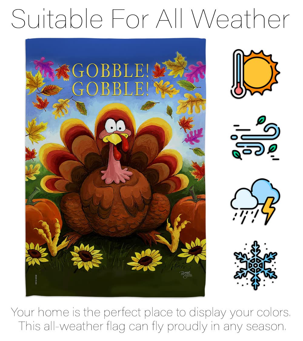 Breeze Decor H113051 Thanksgiving Gobble Fall Decorative Vertical House Flag - Thick Fabric Large Outdoor Banner for Seasonal Holiday Decor
