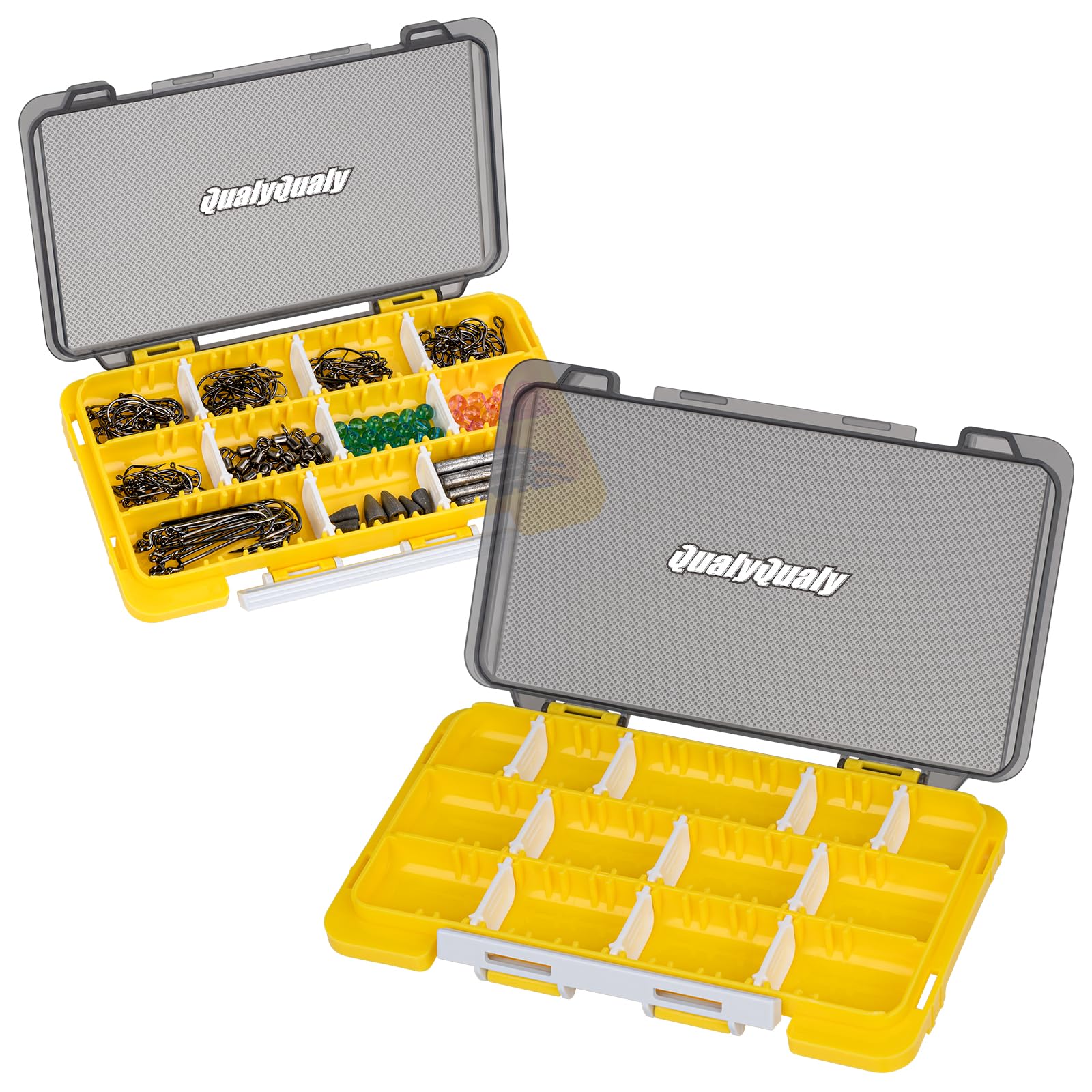 **QualyQualy 2-Pack Small Fishing Tackle Box Organizer with Removable Dividers – Durable Plastic Storage Box for Fishing Gear (Yellow) – Perfect for Anglers, Camping & Outdoor Adventures**