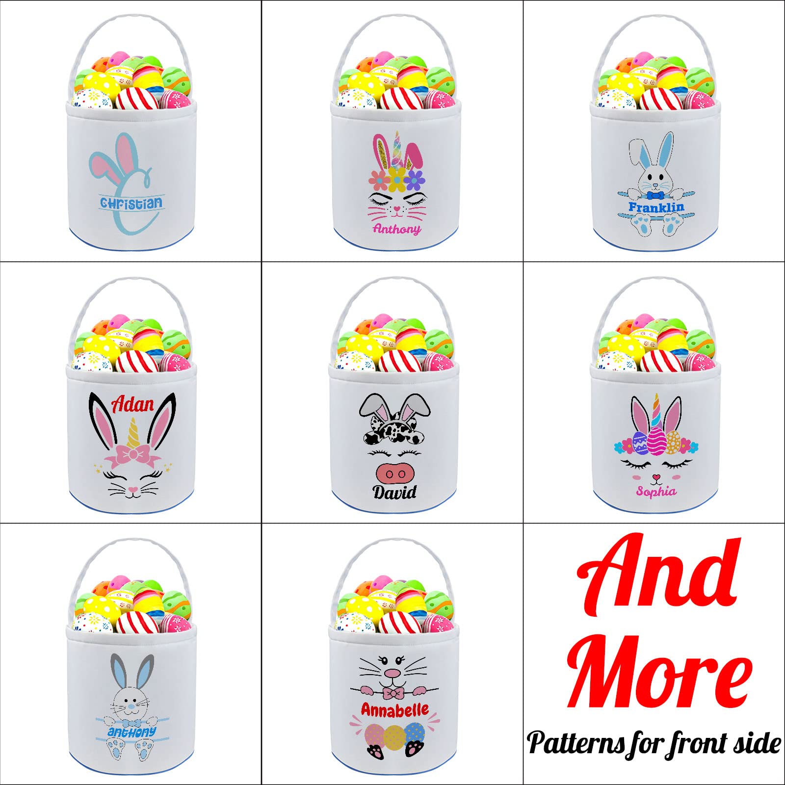 Personalized Easter Basket with Name - Custom Canvas Easter Bunny Bucket Gift for Boys & Girls - Perfect for Easter Egg Hunts, Party Favors & Spring Celebrations