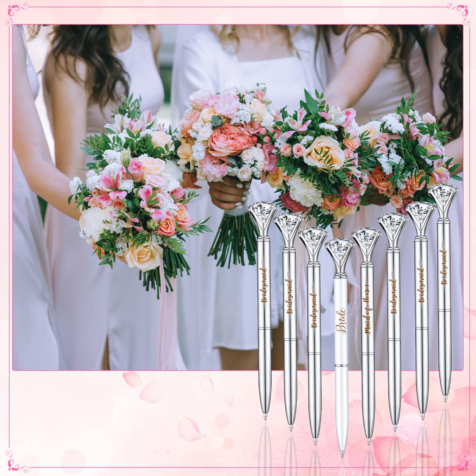10 Pcs Elegant Diamond Ballpoint Pens for Bridal Shower & Wedding Party Favors - Silver & White Crystal Metal Pens with 10 Sheer Organza Bags - Perfect for Bridesmaid Gifts, Wedding Guest Favors & Special Occasions