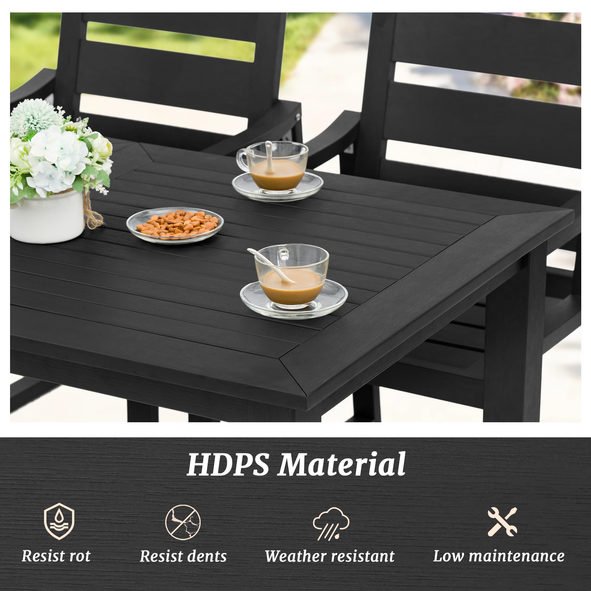 Heavy Duty HDPS Outdoor Dining Chairs 350LBS Capacity - All Weather Patio Chairs with Armrests & Square Frame Legs for Backyard, Garden, Lawn, Indoor/Outdoor Use - Perfect for BBQs, Poolside Relaxing & Outdoor Entertaining (Black)