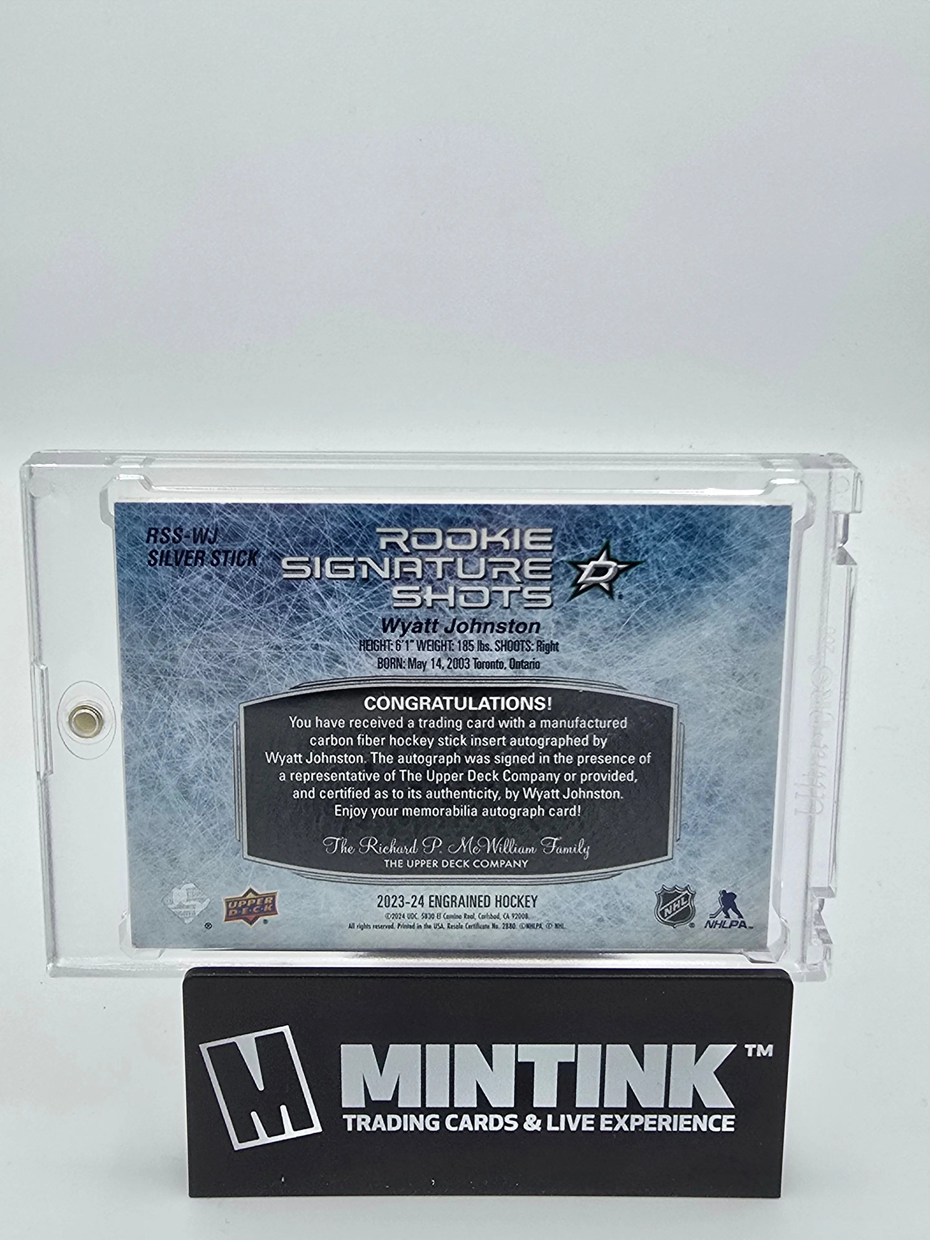 2023-24 Upper Deck Engrained Hockey Wyatt Johnston Rookie Signature Shots /99 - Autographed Collectible Card for NHL Fans & Sports Memorabilia Collectors - Perfect for Display, Trading, and Investment