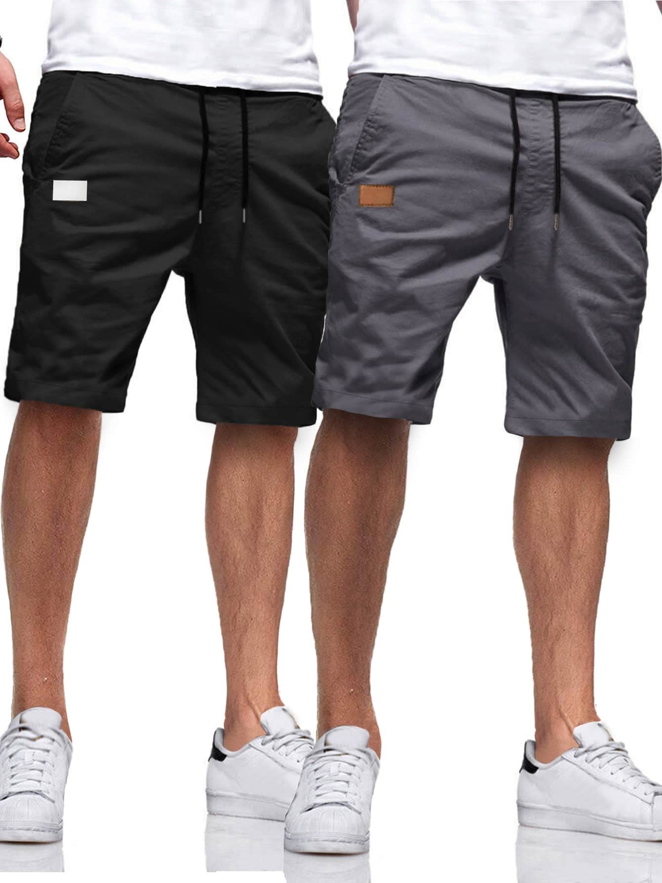 HDZWW Men's Casual Shorts 2-Pack - Breathable Summer Beach Shorts with Drawstring & Patch Design (Multicolor, Size S) - Perfect for Swimming, Gym, and Outdoor Activities