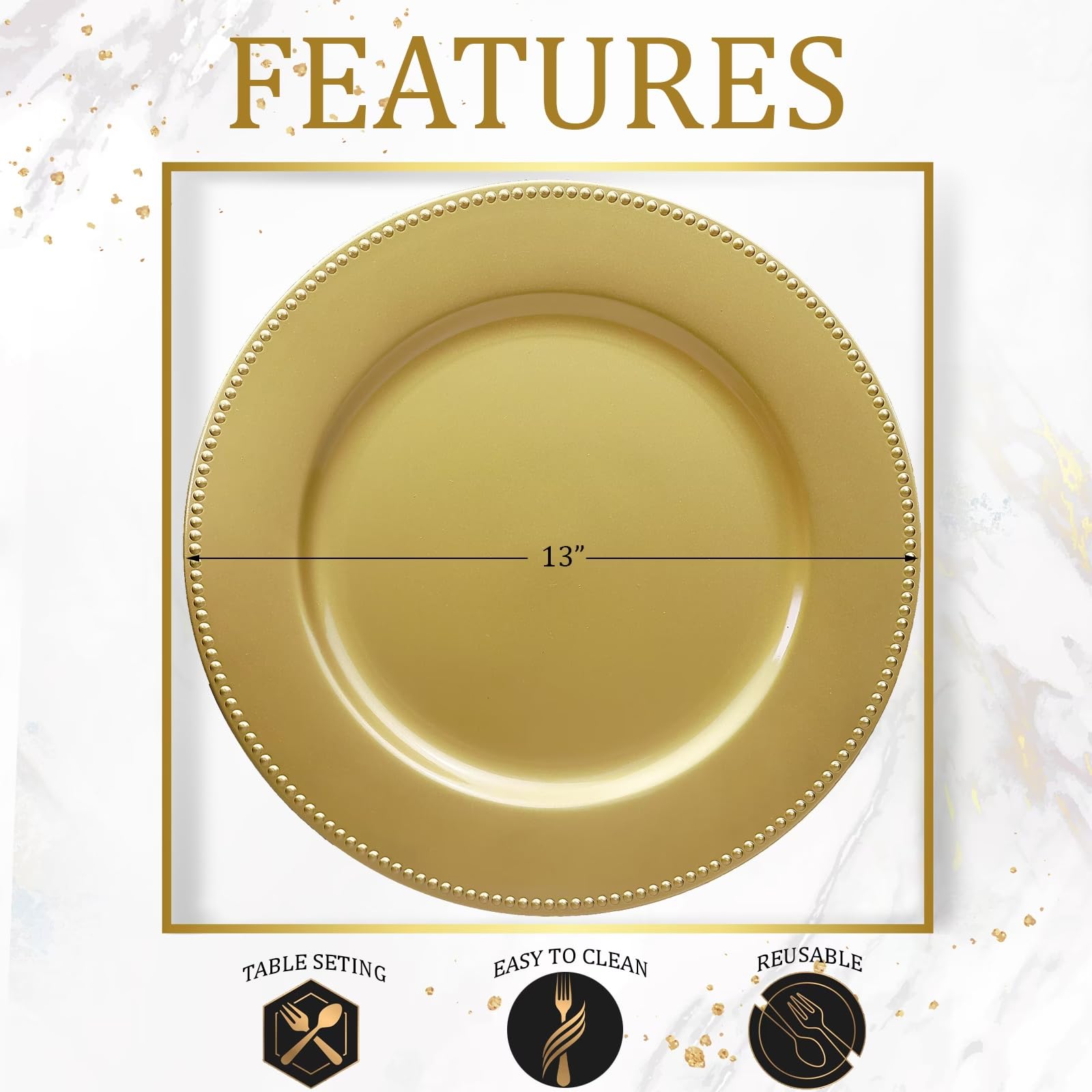 12-Pack Gold Beaded Charger Plates - 13