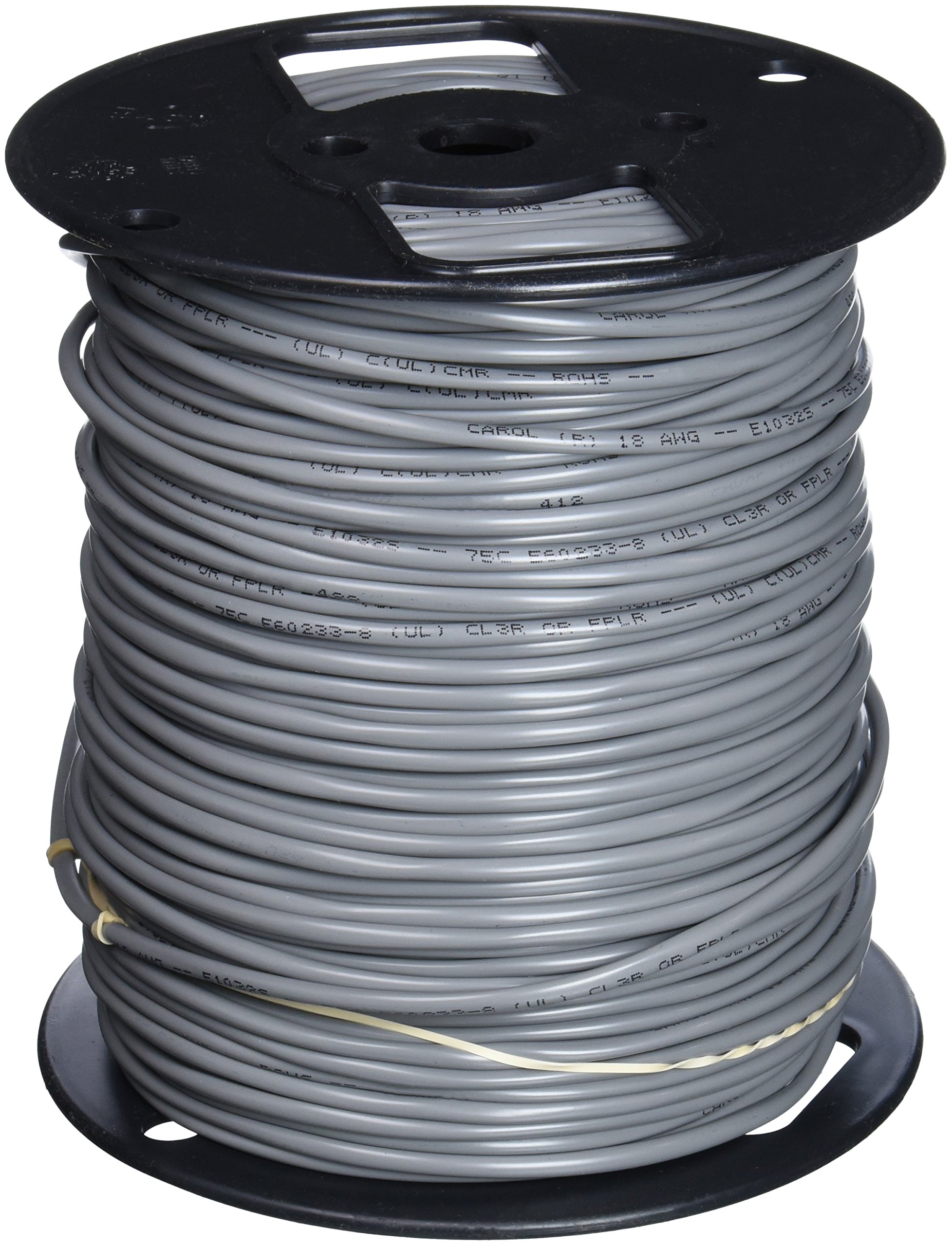 18 AWG 2-Conductor Stranded Unshielded Riser Cable - 500' Spool Gray PVC Jacket UL Listed RoHS Compliant for Sound Alarm & Security Systems - Perfect for Commercial Buildings, Schools & Home Security Installations