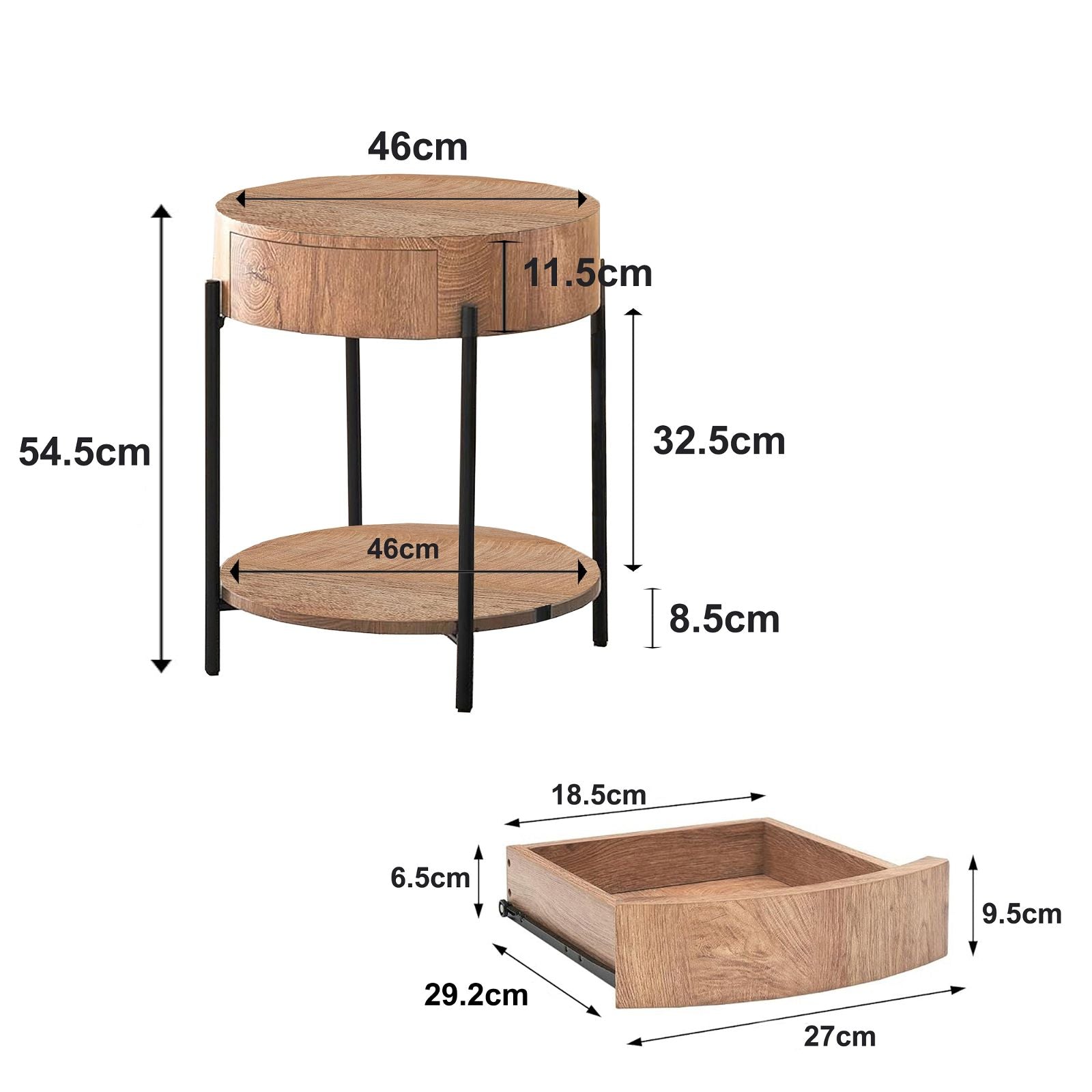 Woodstock American Oak Felled Round Side Table 460mm - Perfect for Living Room, Bedroom, or Outdoor Patio Furniture