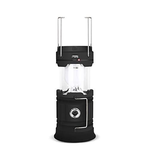 Solar Powered Rechargeable LED Camping Lantern - Collapsible & Waterproof Outdoor Light for Hiking, Fishing, Emergency, Hurricane Survival (Black, 1 Pack) - Perfect for Tents, Backpacking & Power Outages