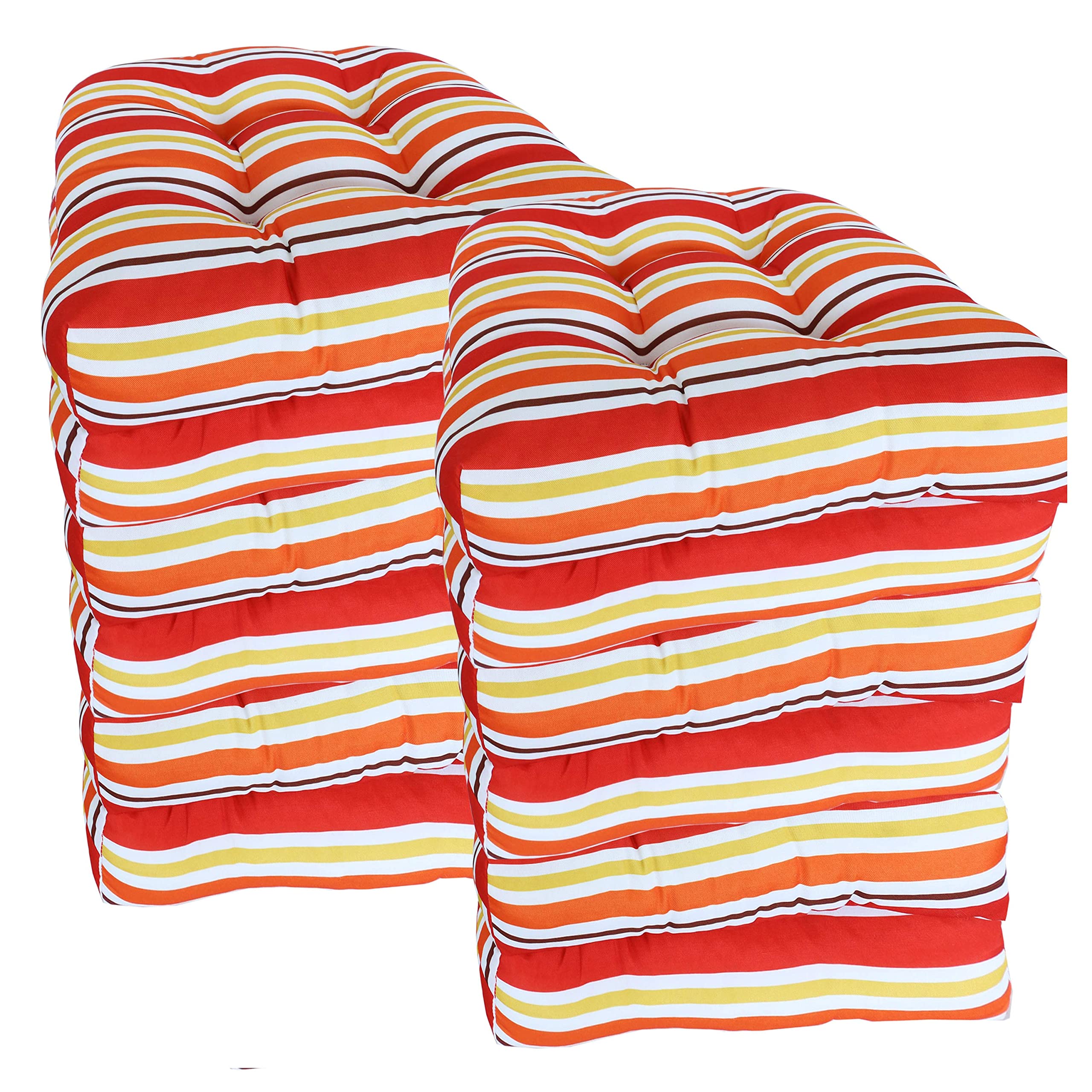 Premium Outdoor Chair Cushions 19x19 Inch - Sweet Home Collection Thick Fiber Fill Tufted Seat Covers, 12-Pack (Islander Stripe Red) - Waterproof Patio Furniture Cushions for Garden, Poolside & Deck Chairs