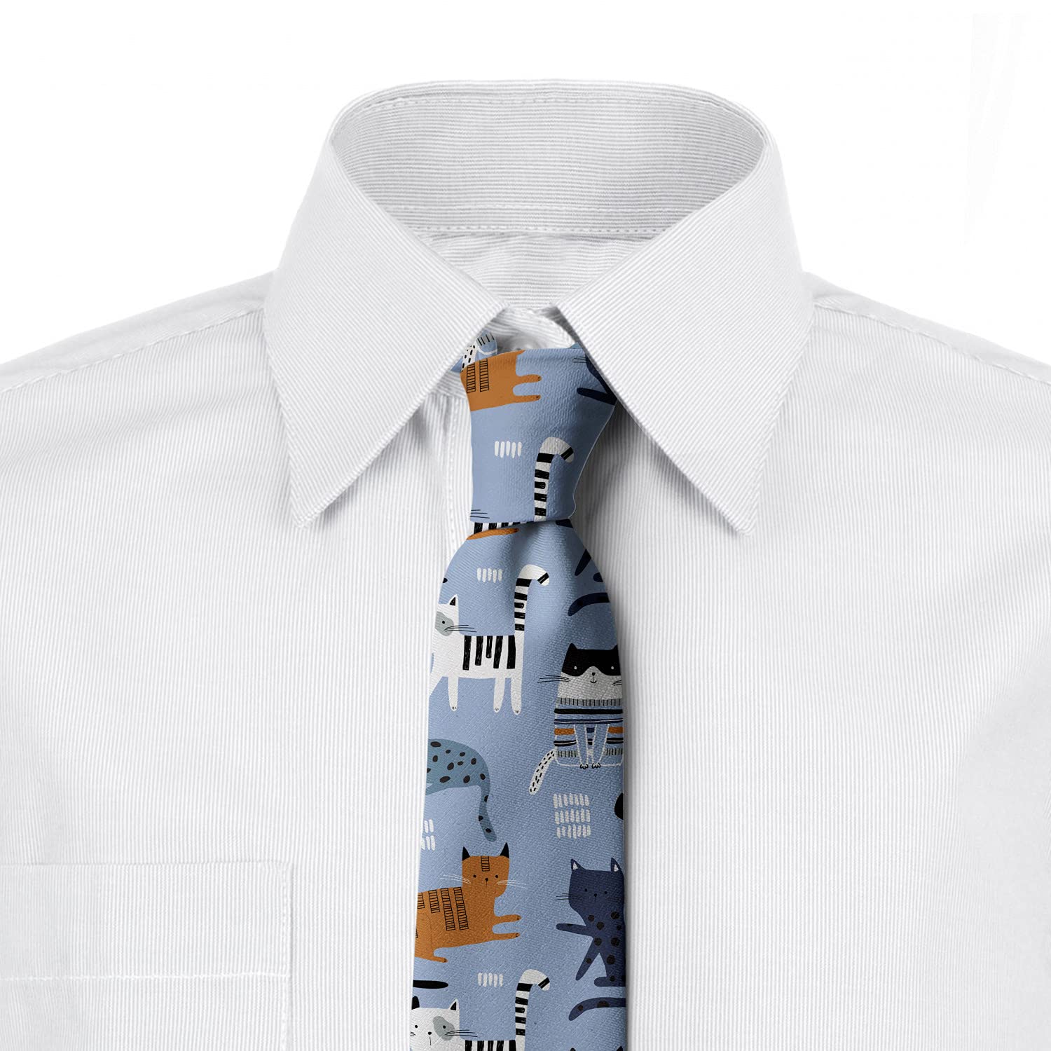 Ambesonne Men's Necktie - Cartoon Kitty Animal Print Silk Tie, 3.7