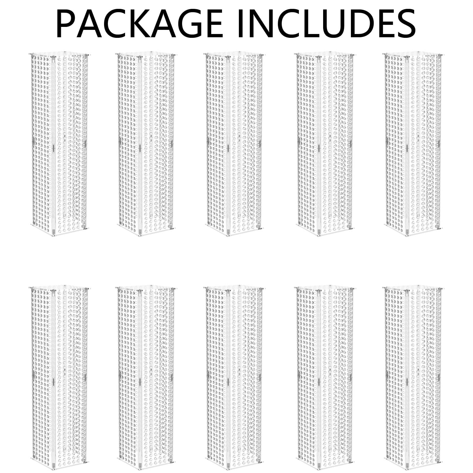 NUPTIO 10-Pack Clear Acrylic Rectangular Wedding Vases - 31.5 Inch Tall Elegant Centerpiece with Geometric Shape & Crystal Embellishment - Perfect for Wedding Decor, Party Table Arrangements, and Home Décor