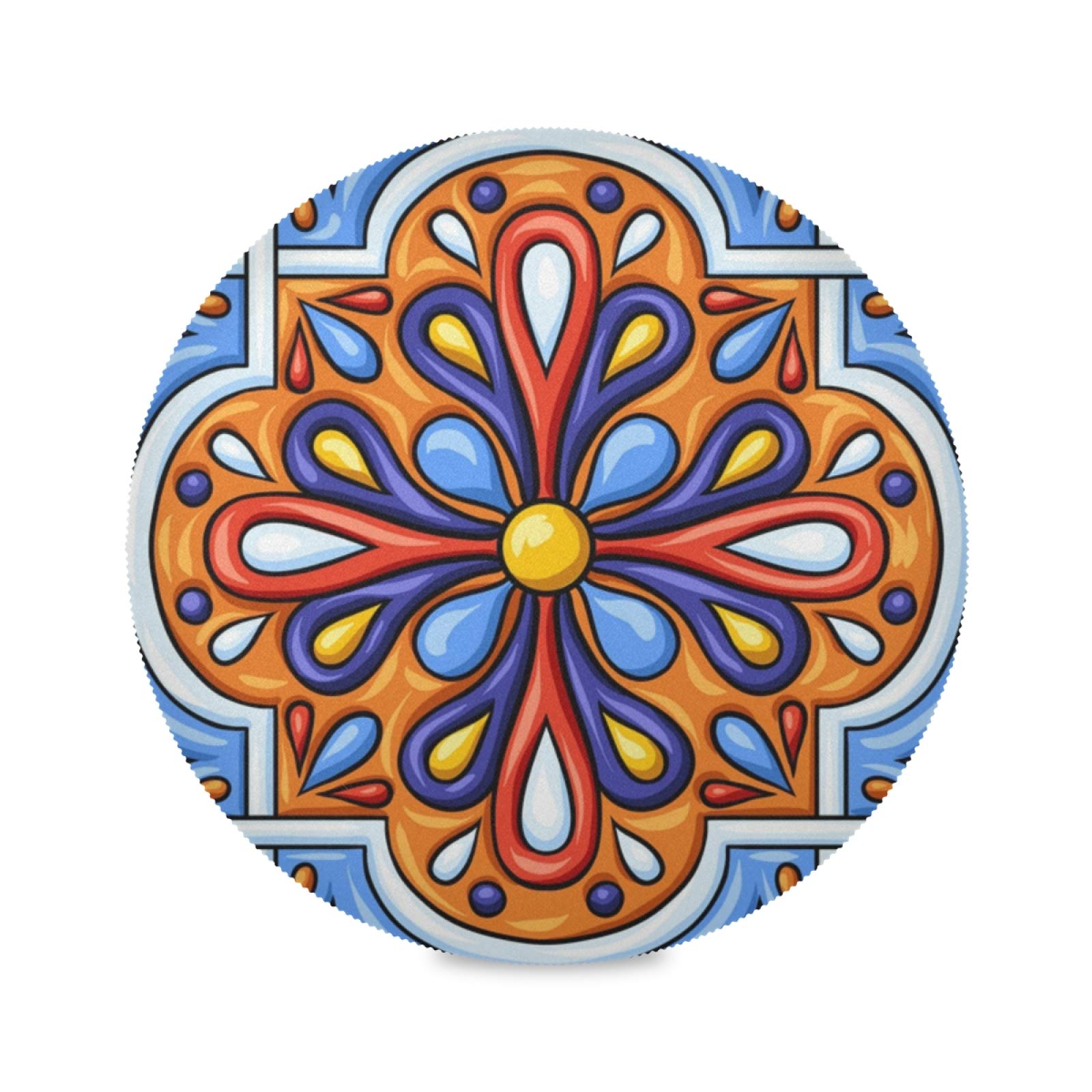 Qilmy Mexican Talavera Round Placemats Set of 4 - Durable Non-Slip Table Mats, Heat & Stain Resistant - Perfect for Kitchen Table Decor, Dining Room, Outdoor BBQ & Party Settings