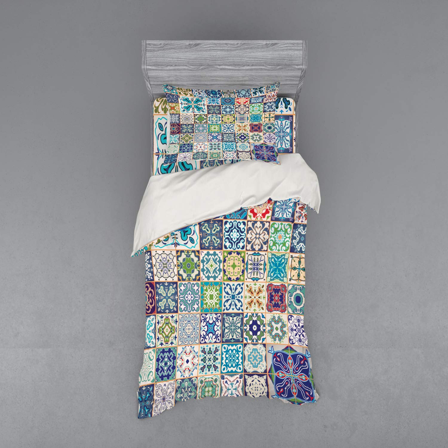 Ambesonne Moroccan Duvet Cover Set - Floral Patchwork Design with Mediterranean Artisan Work, 3-Piece Bedding Set (Twin XL) - Perfect for Bohemian Bedroom Decor & Guest Room Styling