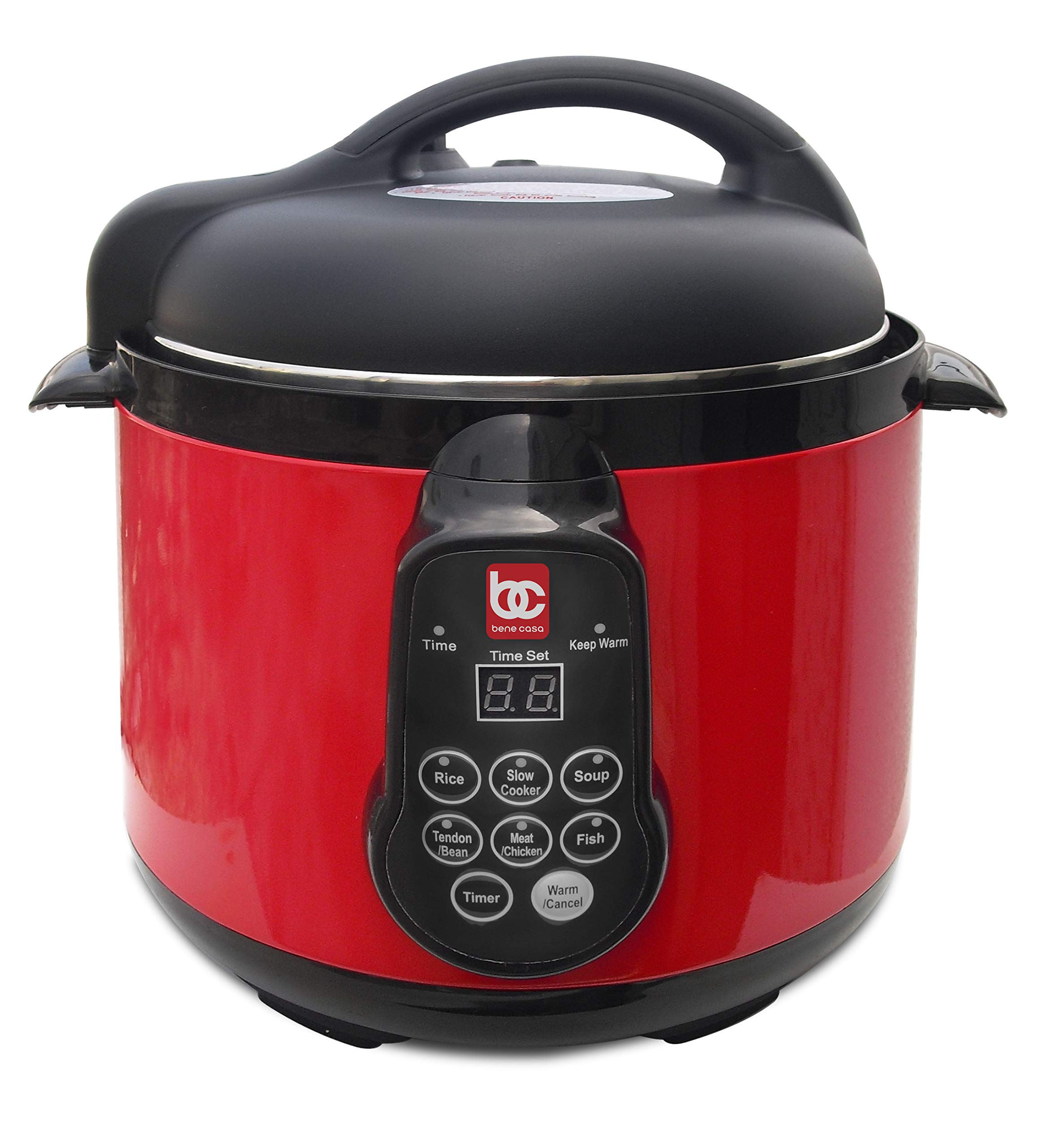 MBR Bene Casa 900W 4L Electric Pressure Cooker - Red Digital Pressure Cooker with Multi-Function & Automatic Cooking Programs - Perfect for Fast Cooking, Meal Prep & Family Dinners