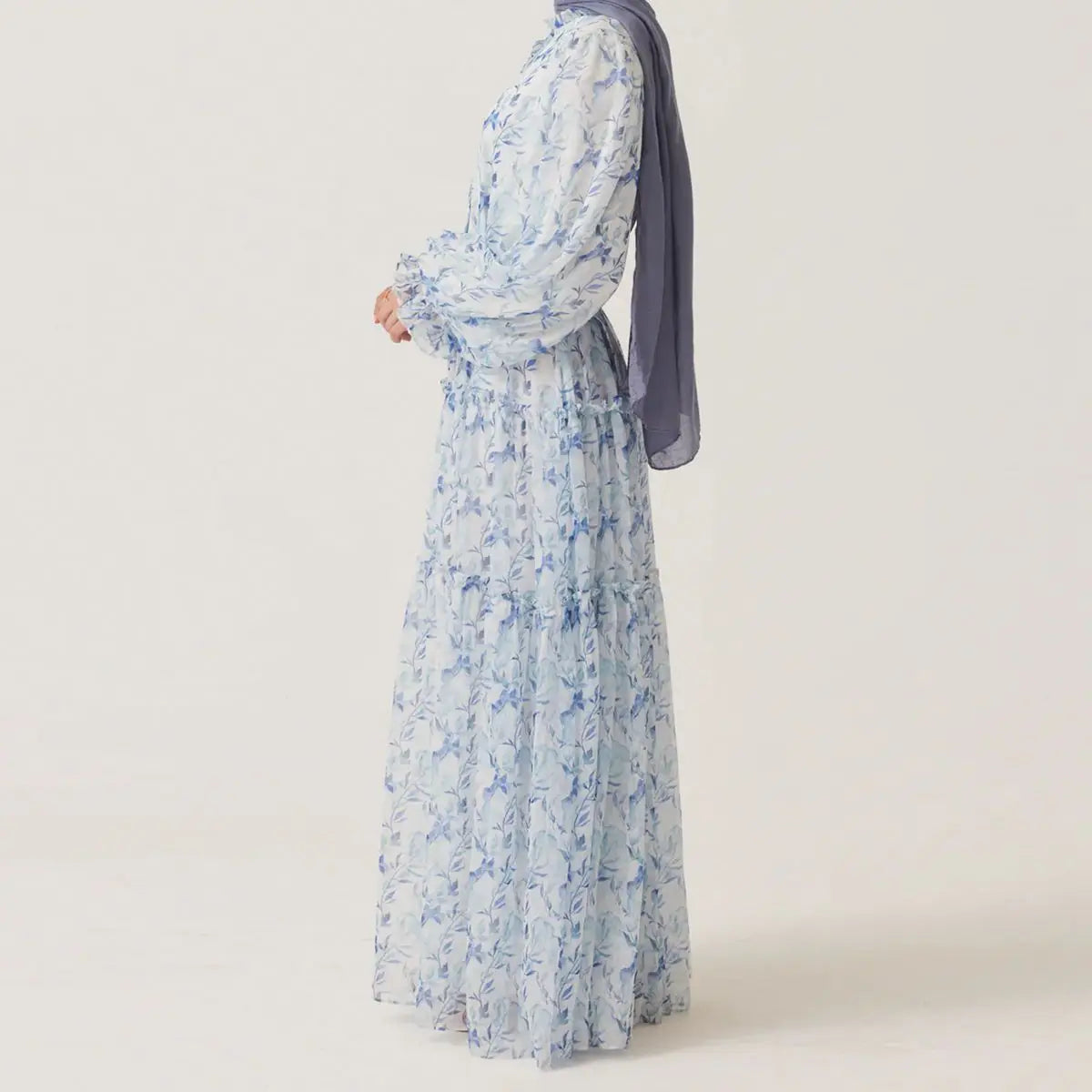 Elegant Muslim Women's Chiffon Printed Abaya Dress - Modest Islamic Prayer Dress for Eid, Ramadan & Special Occasions