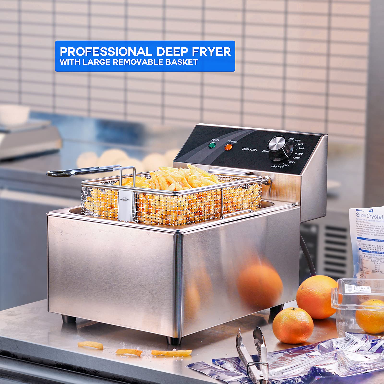 1800W Electric Deep Fryer with Basket & Lid - 10L (10.5QT) Stainless Steel Countertop Fryer for Home Use | Easy to Clean Oil Fryer 120V | Perfect for Frying Chicken, French Fries & Donuts
