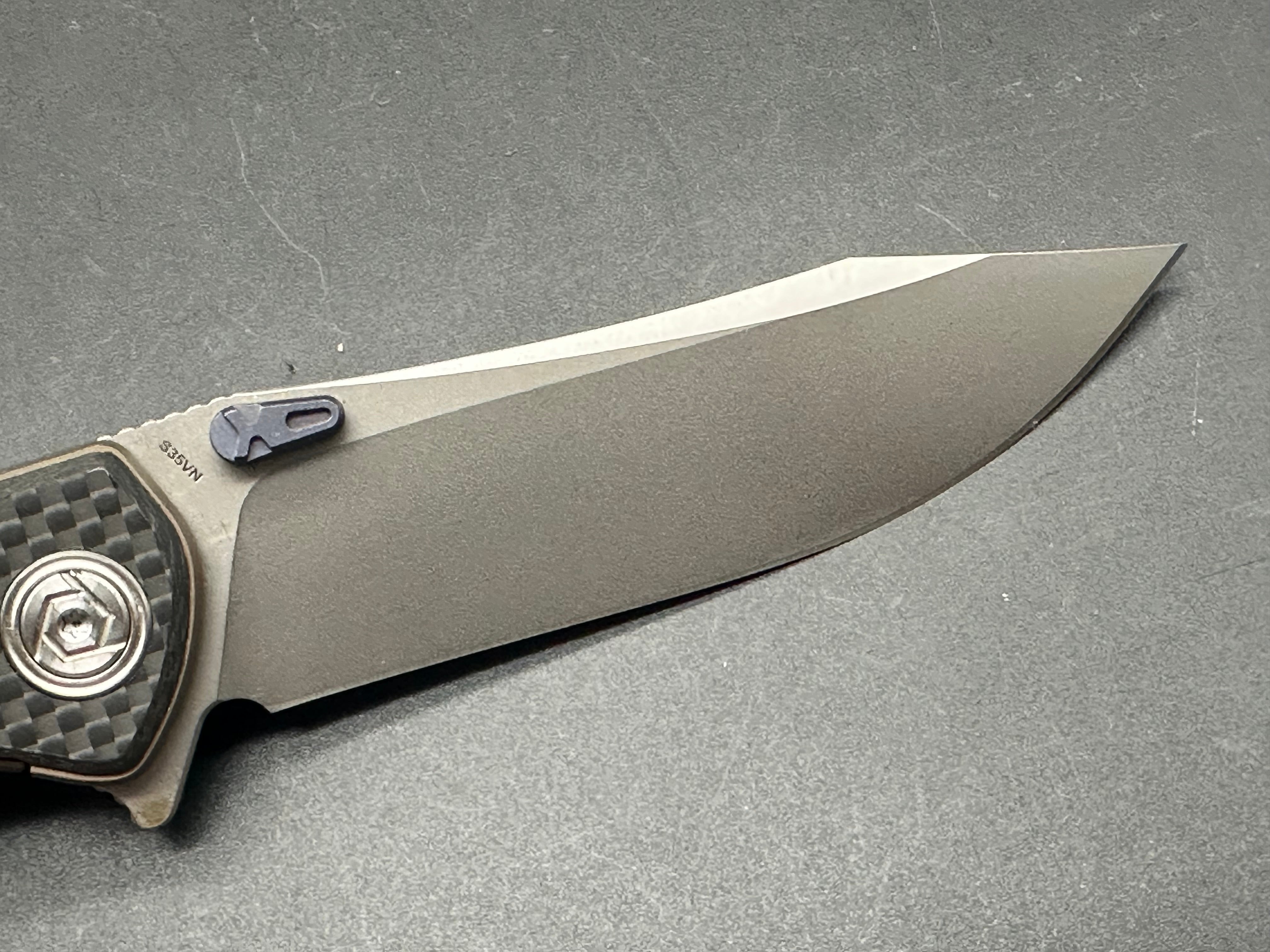 CH Knives CH3516 Bronze Titanium Frame Lock Folding Knife with Carbon Fiber Scales & Blue Accents - EDC, Outdoor, Camping, Survival Gear