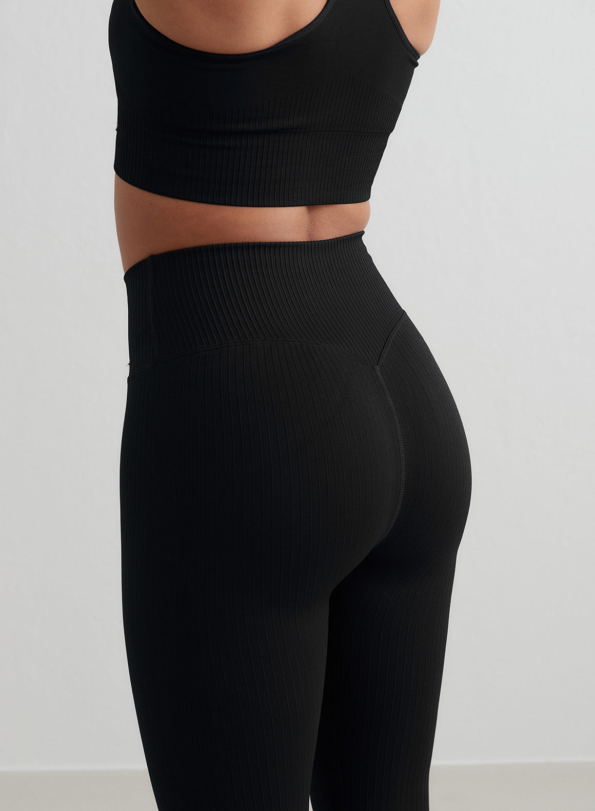 Black Ribbed Seamless Tights for Women - High Waist Yoga Leggings, Workout Running & Everyday Wear