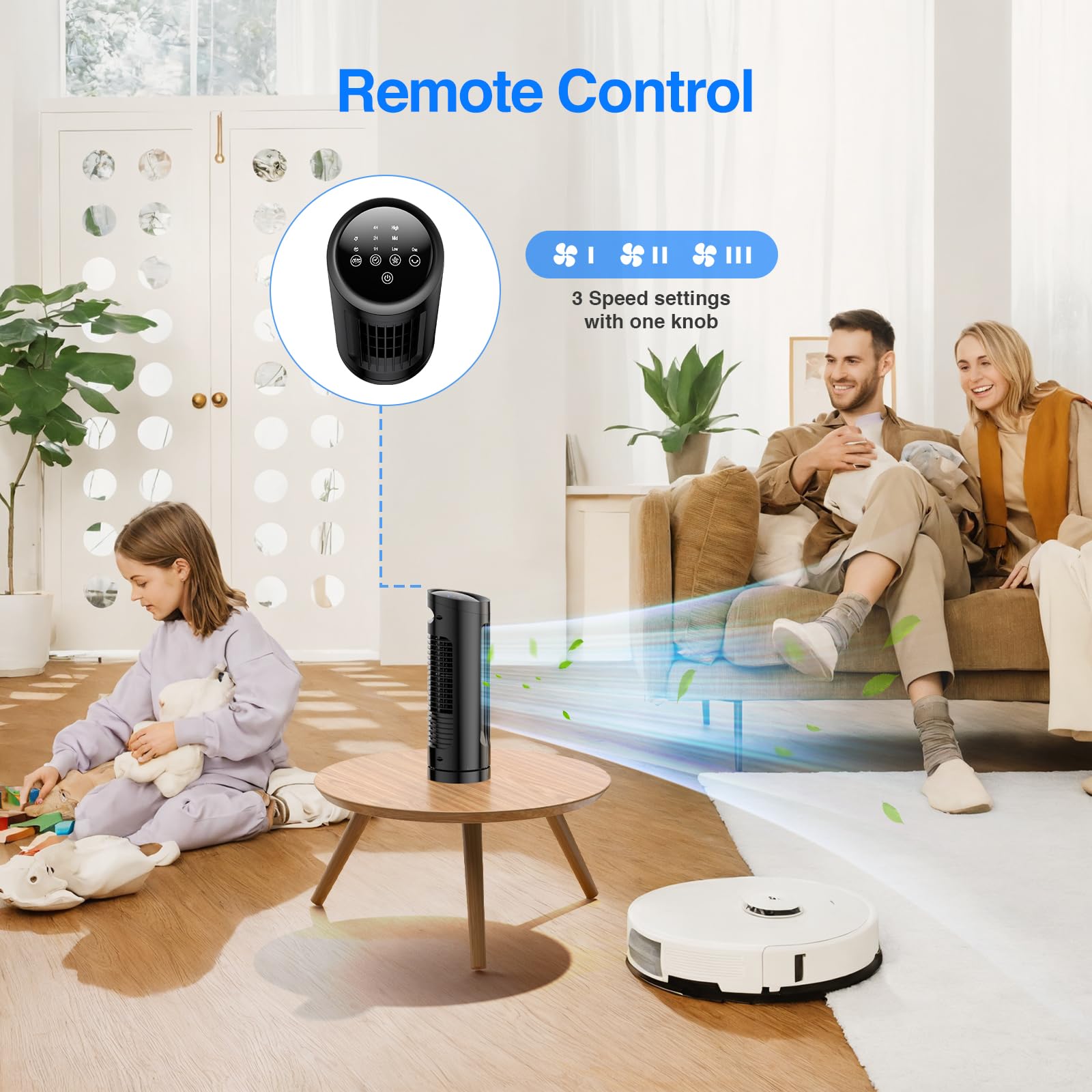 VCK 13'' Oscillating Table Fan - 70° Tower Fan with Remote Control, 3 Speed Settings & 3 Wind Modes, Timer Function, Safe Bladeless Design, Digital Touch Screen - Ultra Quiet Desk Fan for Home, Office, Bedroom & Workspace | Perfect for Cooling, Air Circulation & White Noise Sleep Aid