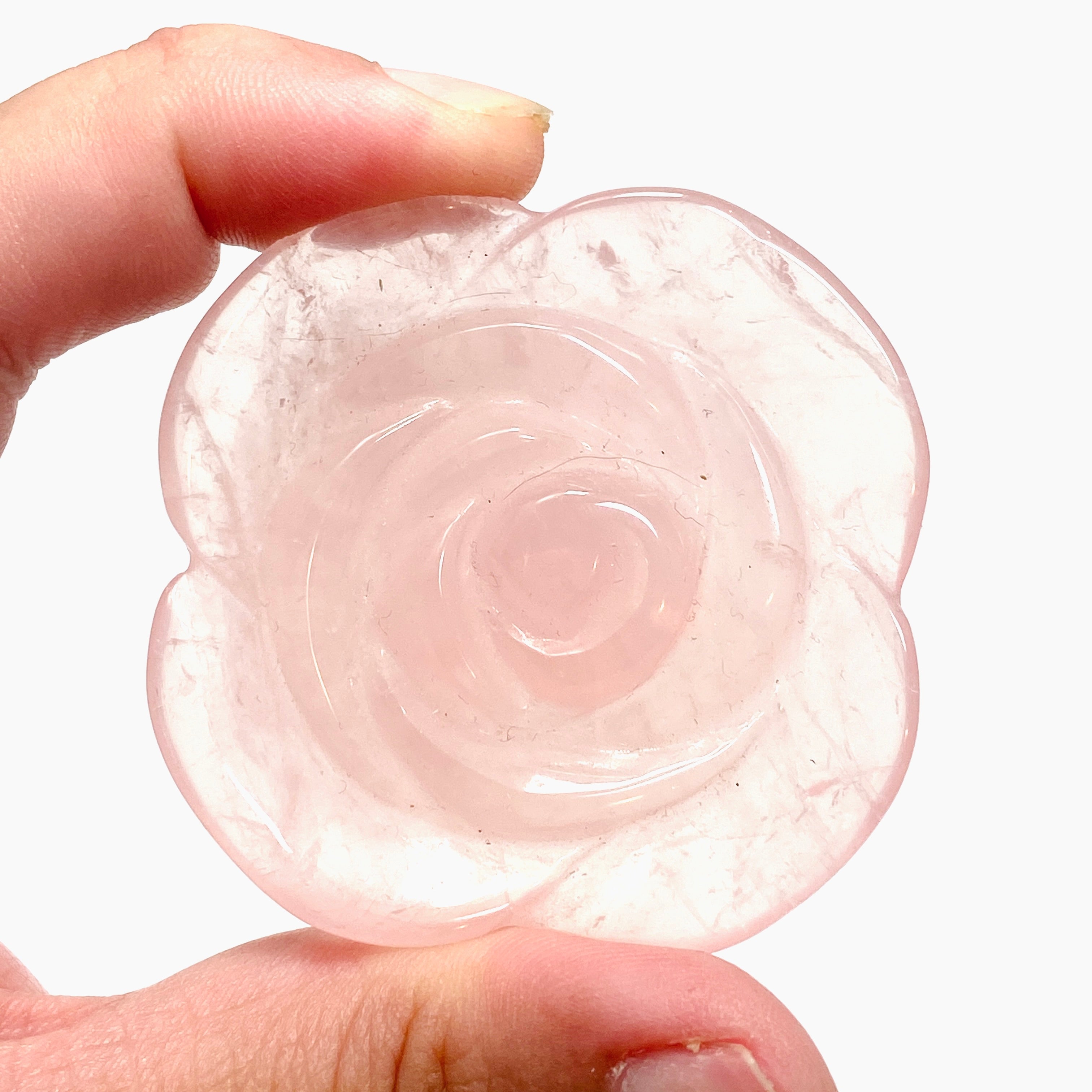 Rose Quartz Flower Carving RQFLO 01 - Handcrafted Natural Stone Decoration for Home, Office & Meditation Space