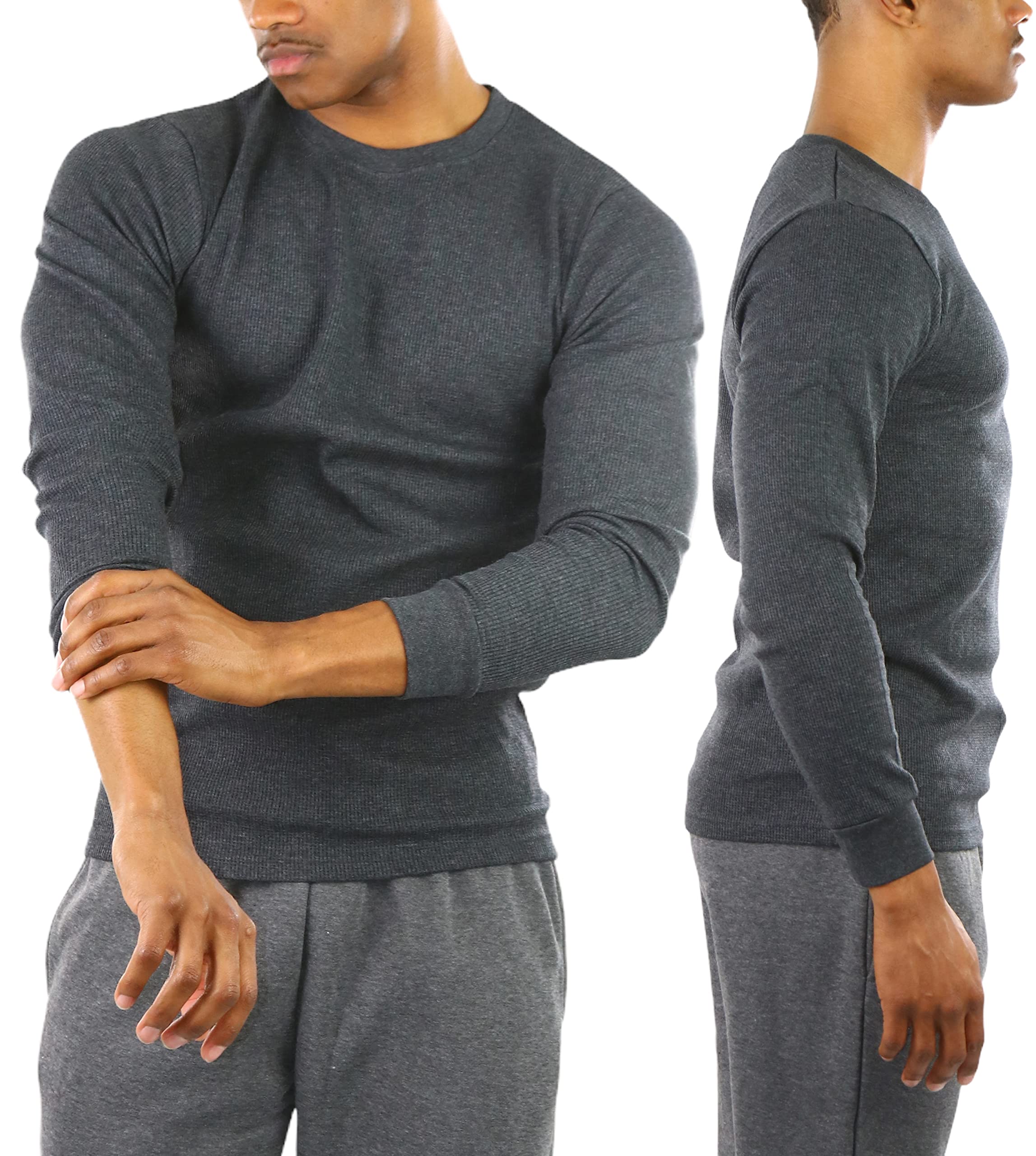 Premium Men's Waffle Thermal Long Sleeve Crewneck Shirt - Heavy & Medium Weight Winter Base Layer for Outdoor Activities, Hiking & Cold Weather Wear