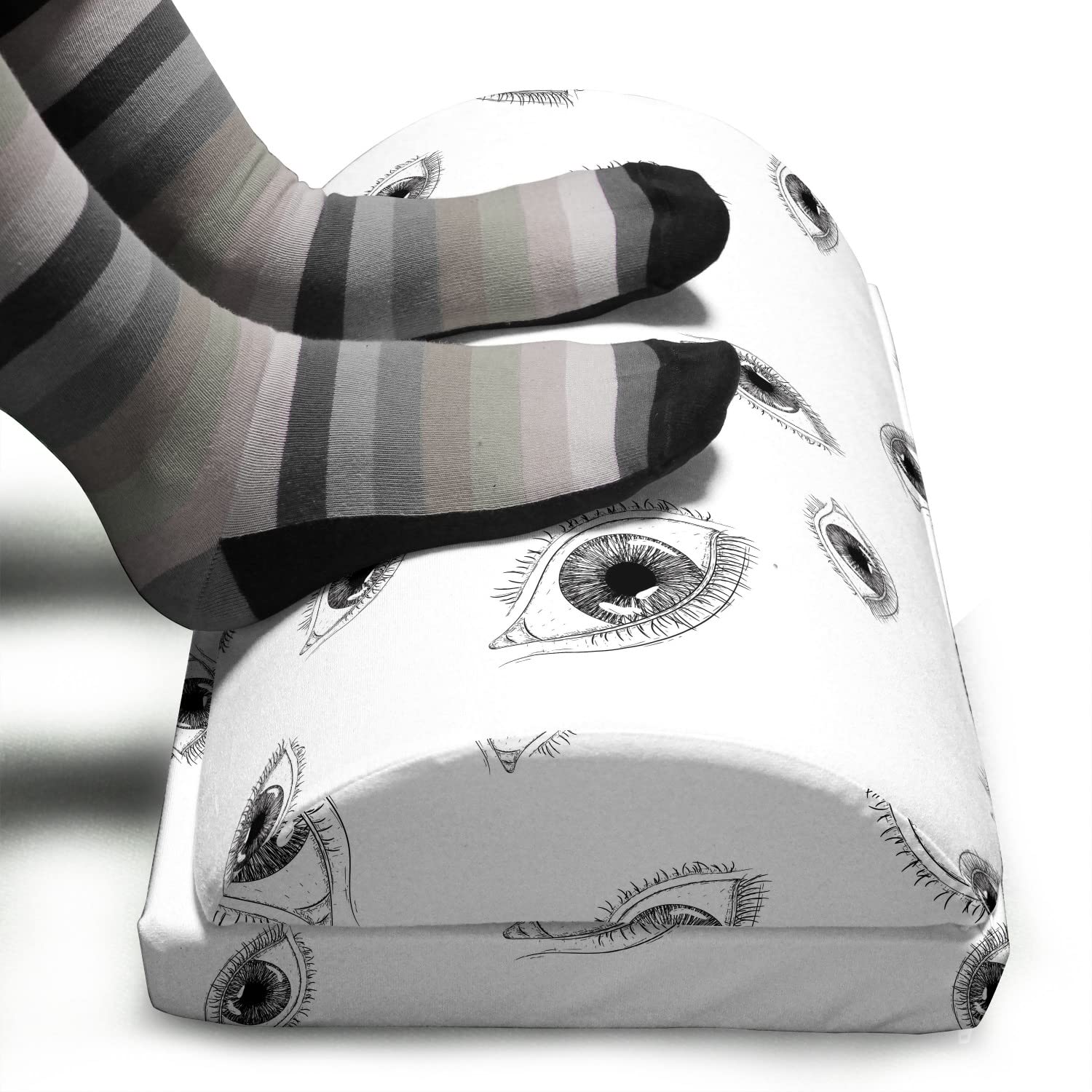 Ambesonne Abstract Art Foot Rest with Woman Eyes Motif - Non-Slip Memory Foam Leg Support for Office & Home - Adjustable Ergonomic Design in Charcoal Grey & White - Perfect for Workstations, Gaming Chairs, and Living Room Lounging