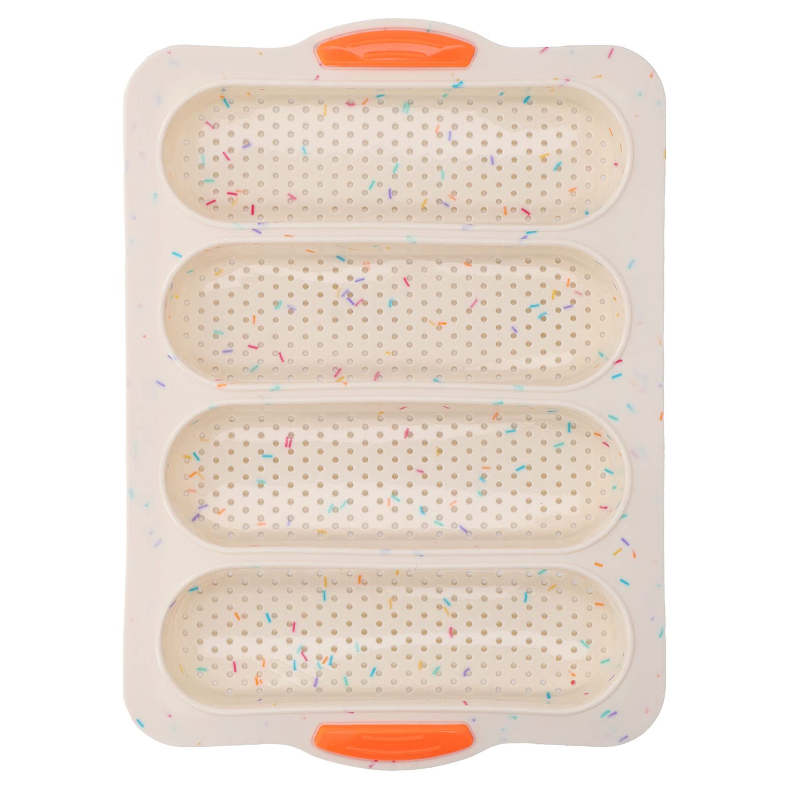 Non-Stick Silicone 4-Hole Bread Loaf Pan - Perfect for Baking French Baguettes, Hot Dog Buns & Homemade Bread | Durable & Easy Clean Baking Mold for Kitchens (Beige) | Ideal for Home Bakers, Restaurants & Meal Prep