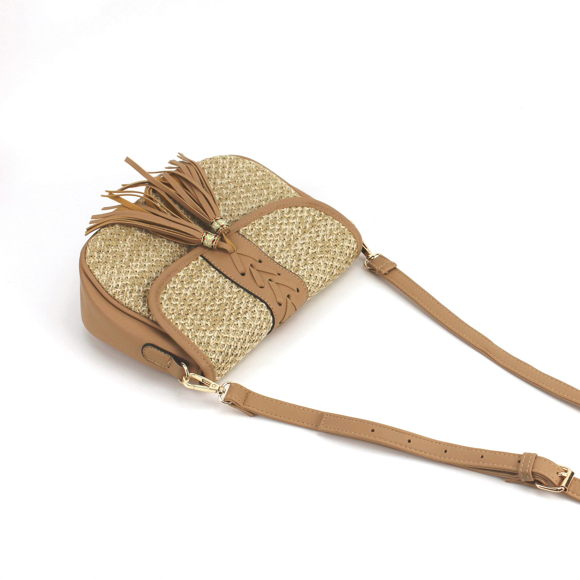 Van Caro Handwoven Cotton Straw Shoulder Bag - Crochet Bohemian Beach Purse with Tassel for Women | Perfect for Summer Vacation, Pool Parties & Boho Fashion Accessories