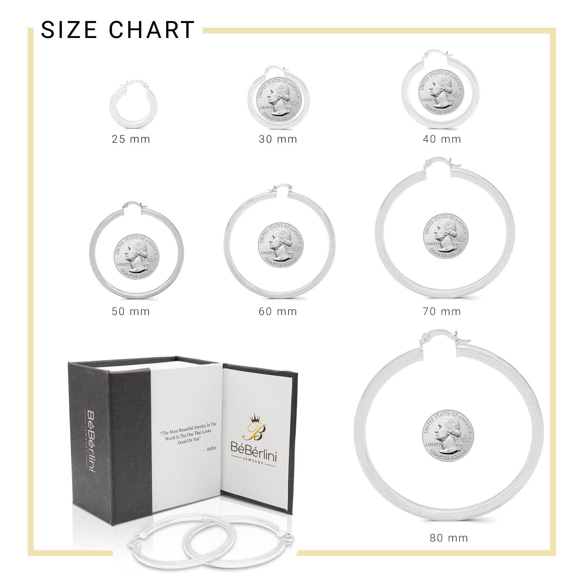 BEBERLINI Silver Large Hoop Earrings for Women - 2mm Thick Plain Hip Hop Hoops - Perfect for Everyday Wear, Parties & Fashion Accessories