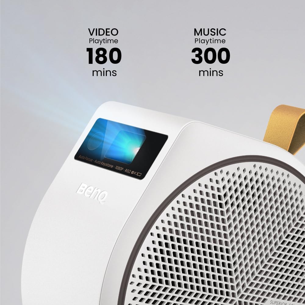 BenQ GV31 1080P Portable Smart Projector - 300 Lumens, 2.1CH Bass Bluetooth Speaker, Free Angle Projection for Home Theater, Outdoor Movies, and Gaming Entertainment